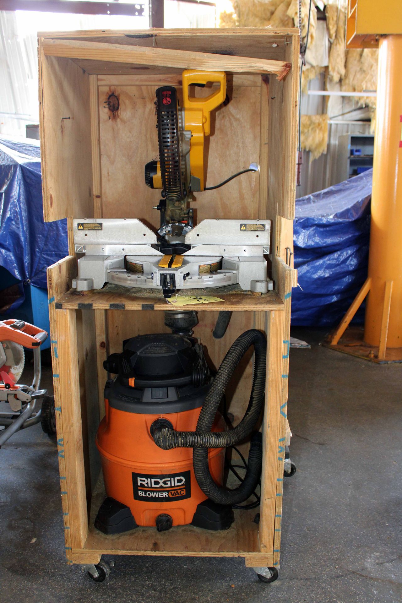 LOT CONSISTING OF: Dewalt 12" miter saw, Dayton Mdl. 3AA28B dust collection system, Ridgid blower