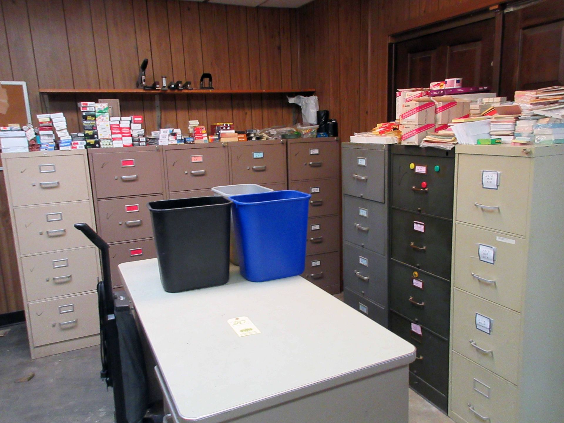 LOT CONSISTING OF: office furniture & supplies (mini fridge not included)