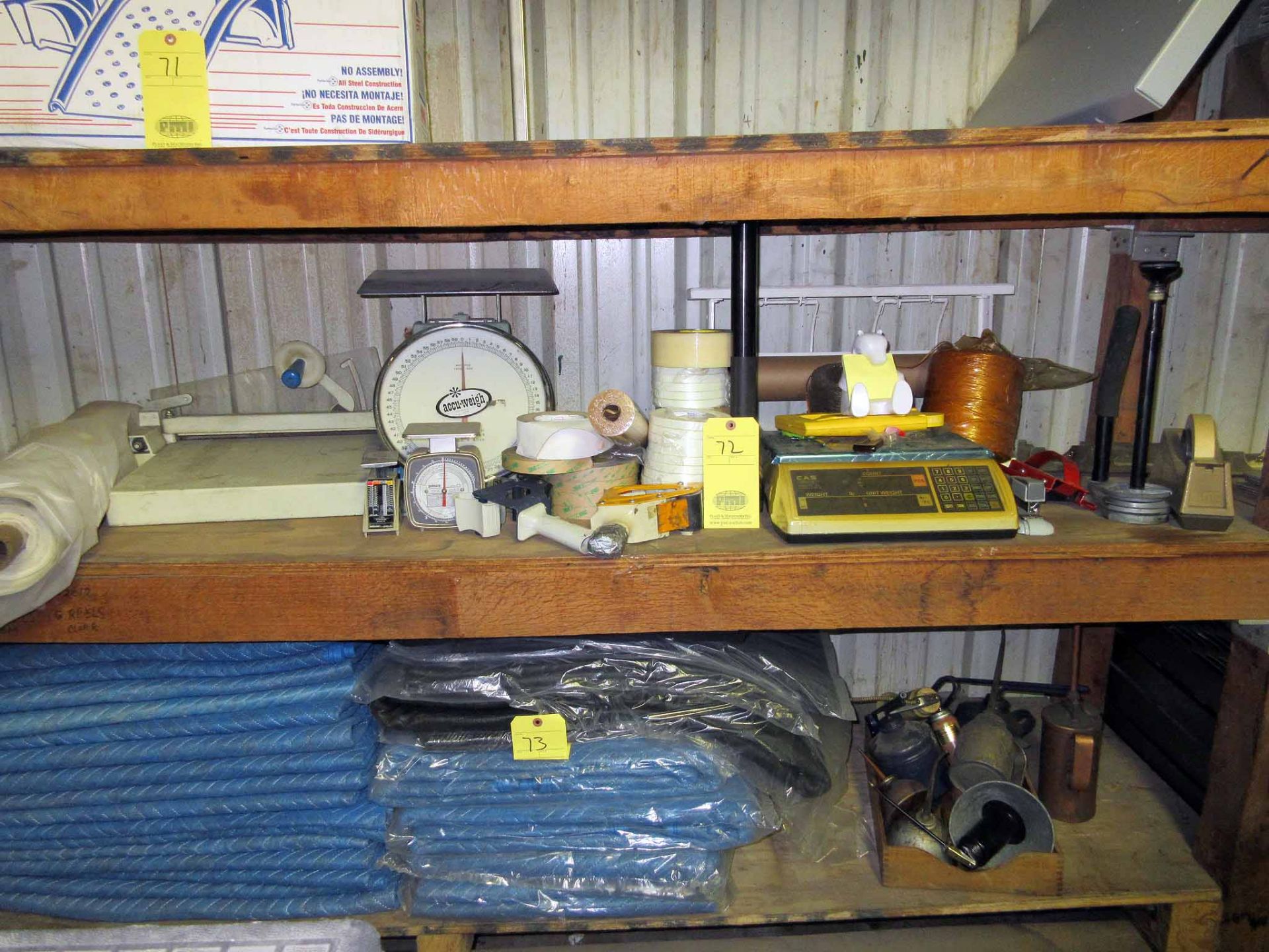 LOT OF SHIPPING SUPPLIES: scales, tape, twine, plastic wrap holders, plastic, etc.