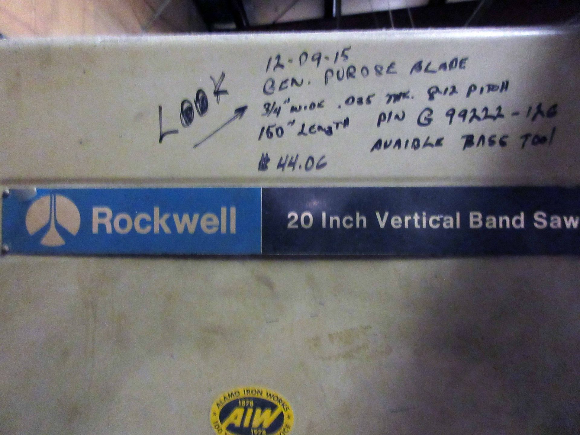 VERTICAL BANDSAW, ROCKWELL 20" - Image 3 of 3