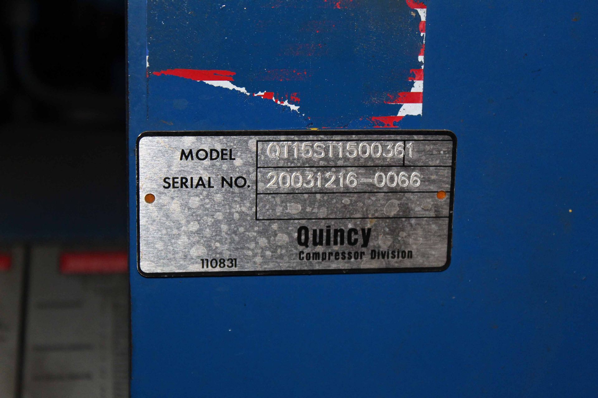 RECIPROCATING TYPE AIR COMPRESSOR, QUINCY MDL. QT-15, 15 HP, 2-stage, S/N QT15ST1500361 - Image 3 of 4