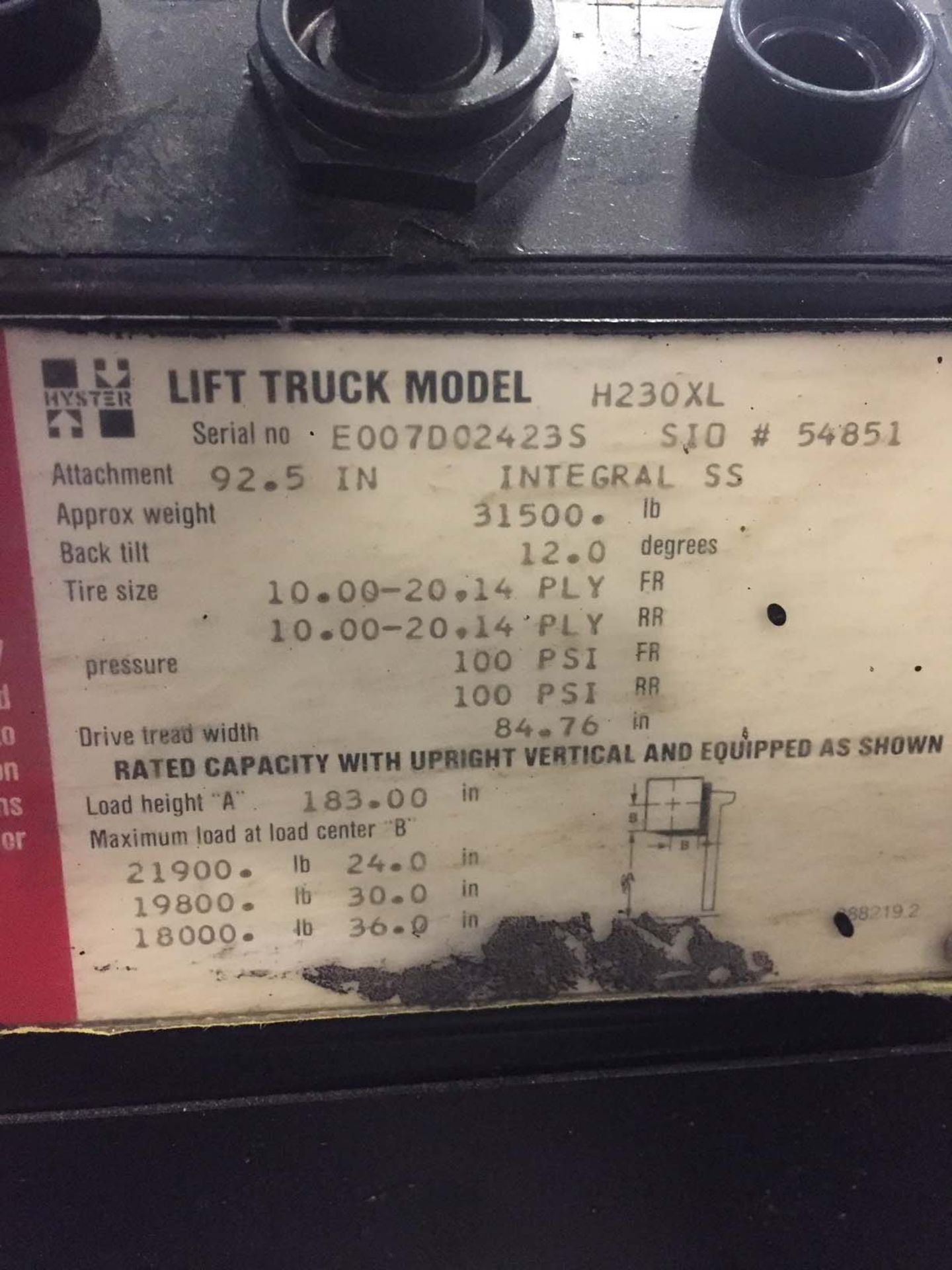 LARGE CAPACITY FORKLIFT, HYSTER 23,000 LB. CAP. MDL. H230XL, LPG, 183" max. lift ht., 2-stage mast, - Image 8 of 8
