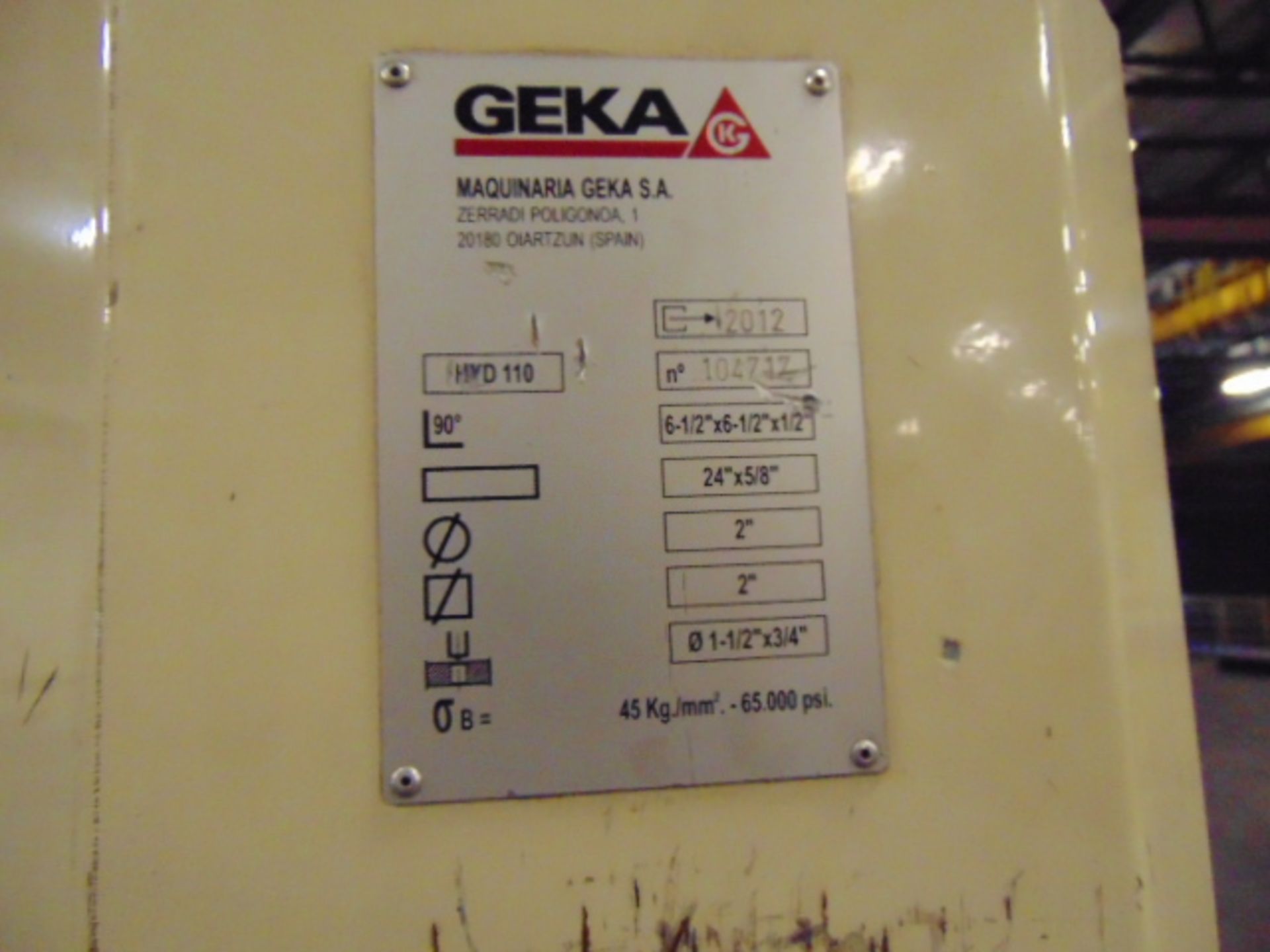 HYDRAULIC IRONWORKER, GEKA HYDROCROP 110 T. CAP. MDL. 110AD, new 2012, 6-1/2” x 6-1/2” x ½” angle - Image 10 of 10