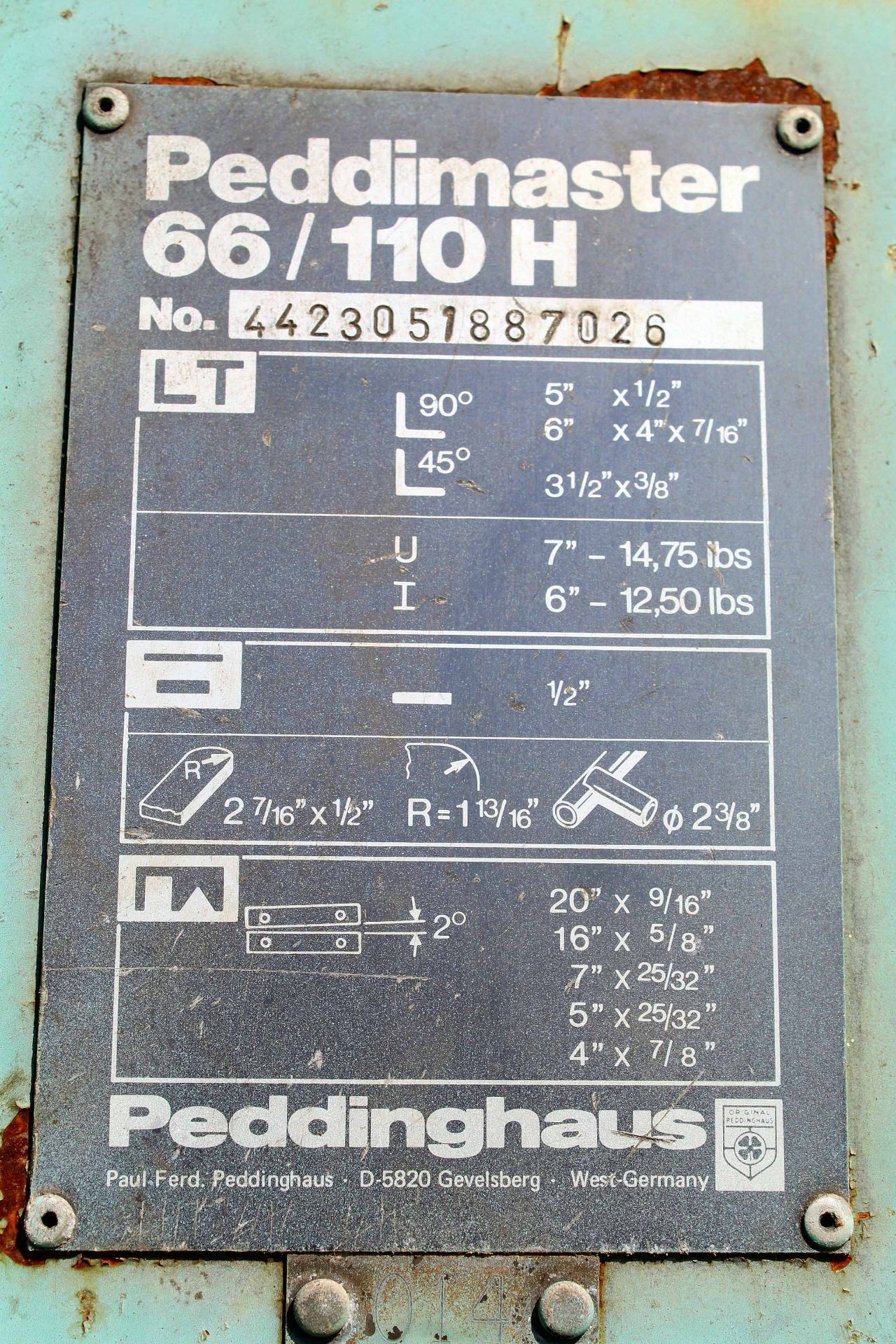 IRONWORKER, PEDDINGHAUS MDL. PEDDIMASTER 66/110H, 5,247 lb. gross machine weight, S/N - Image 5 of 5