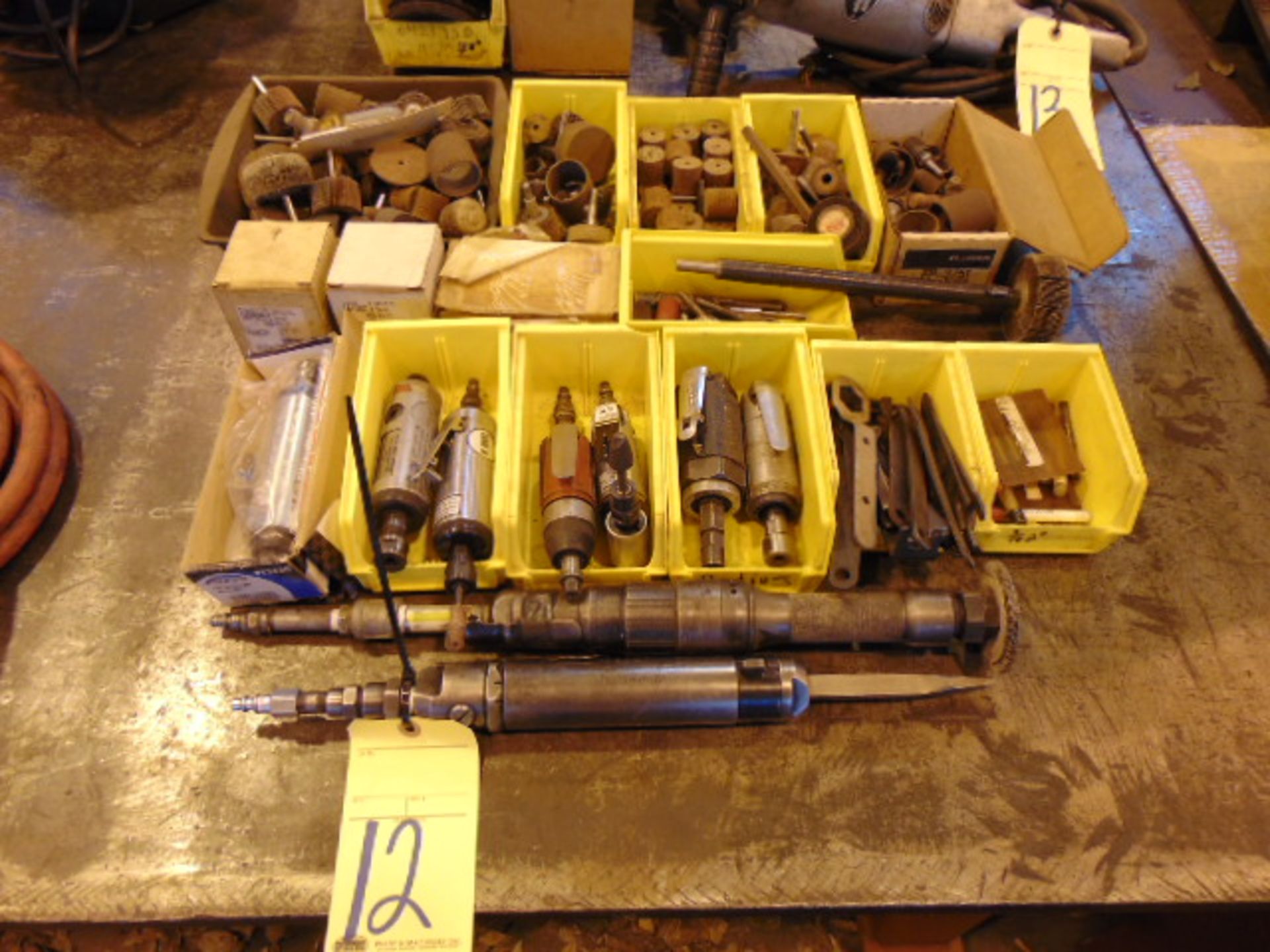 LOT CONSISTING OF: pneumatic grinder, assorted grinding stones & discs