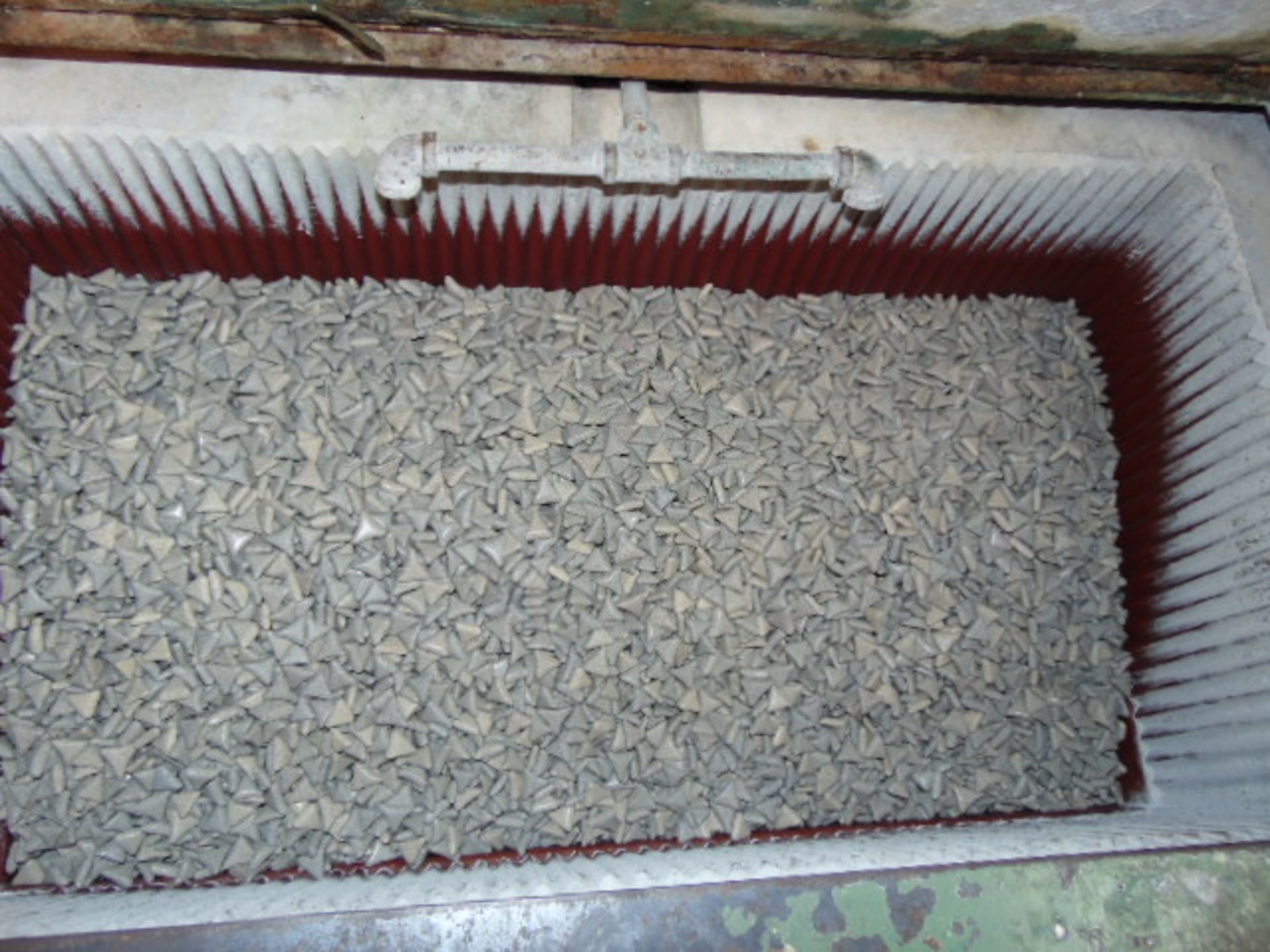 RECTANGULAR VIBRATORY TUMBLER, BURR-OFF, approx. 3 cu. ft., noise control cabinet & side dump - Image 2 of 2