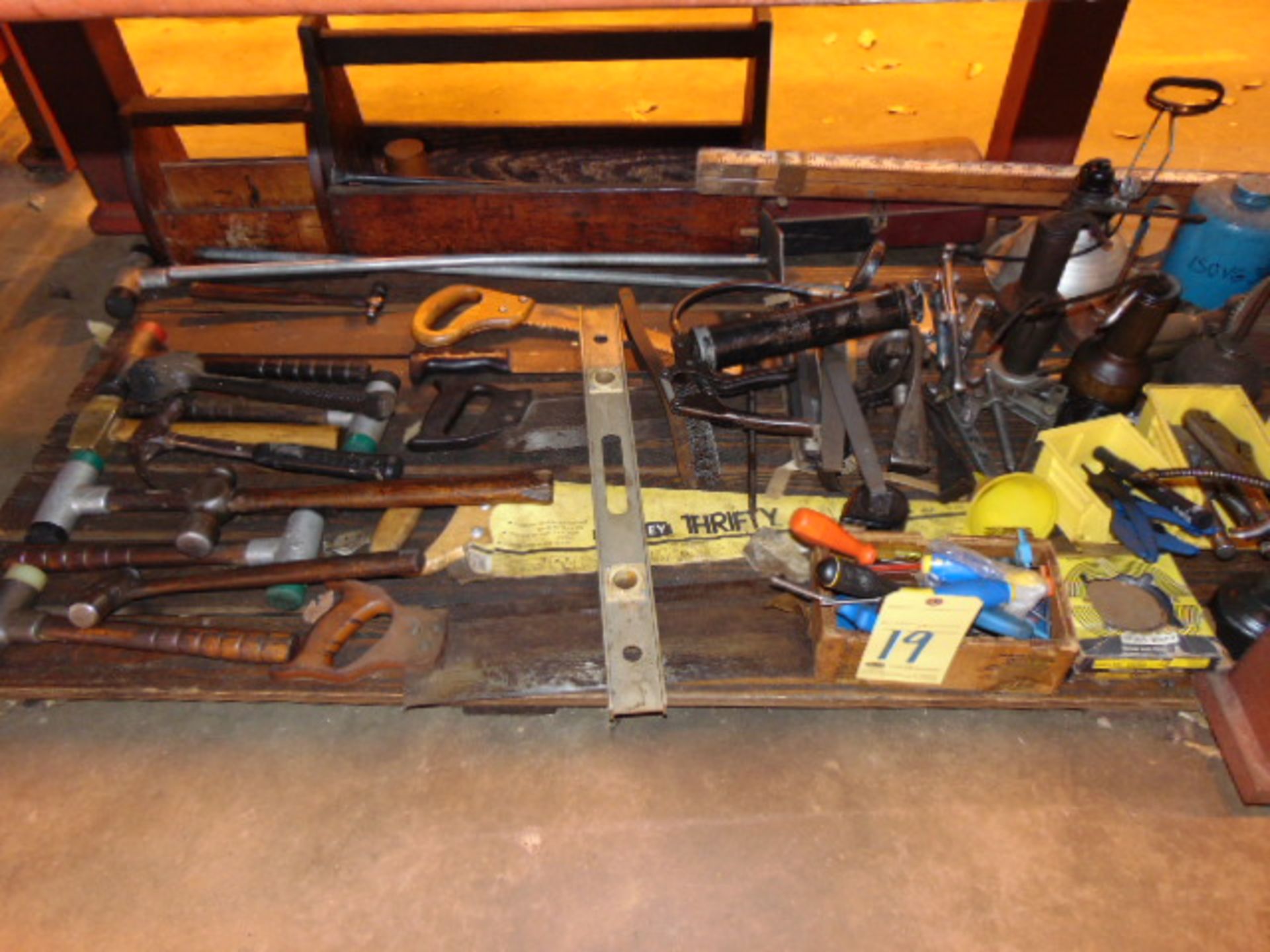 LOT CONSISTING OF: assorted hand tools & misc. (under one table)