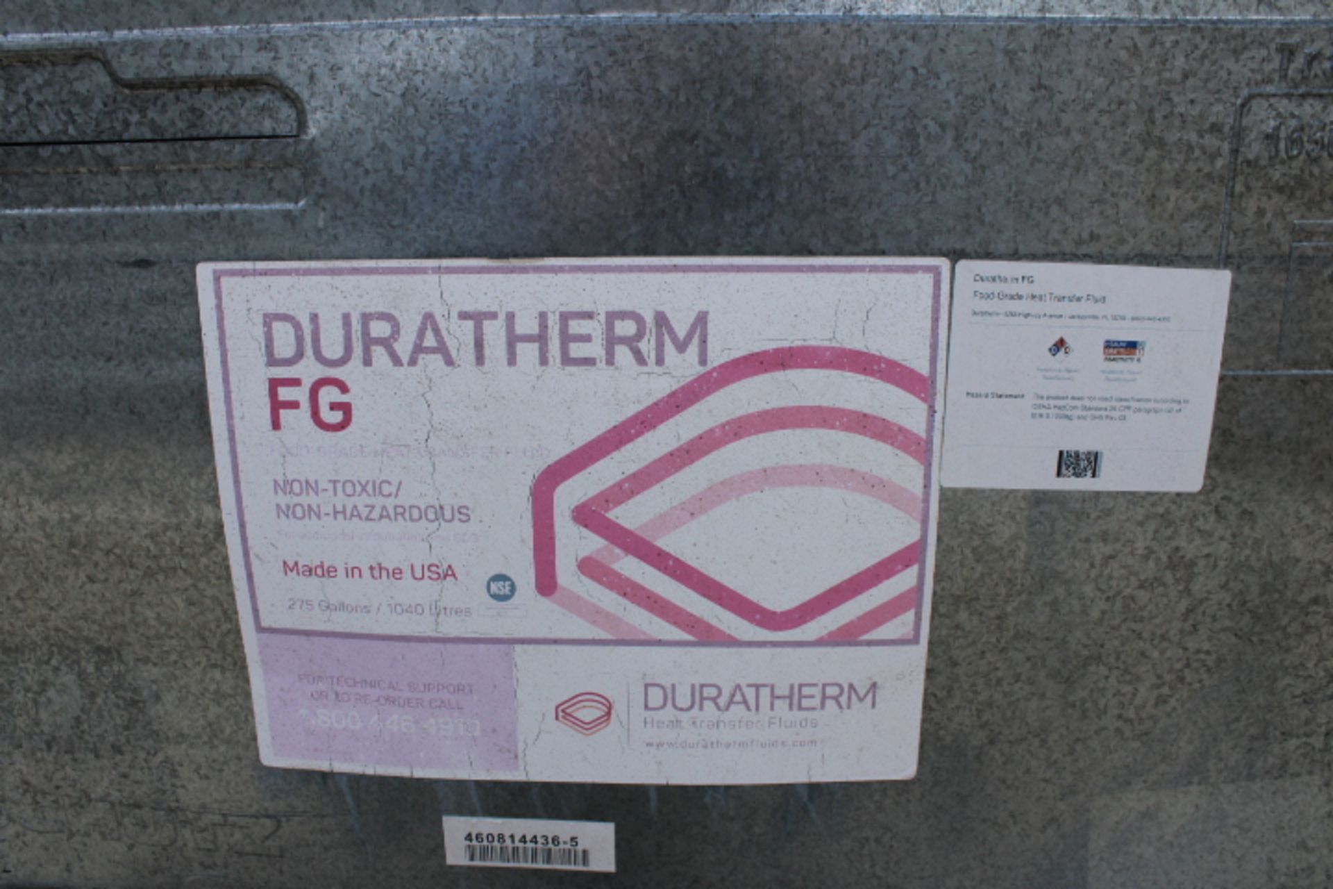 LOT OF PLASTIC TOTES (2), 275 gal. cap., w/Durataherm food grad heat transfer fluid (Westlake) - Image 2 of 4