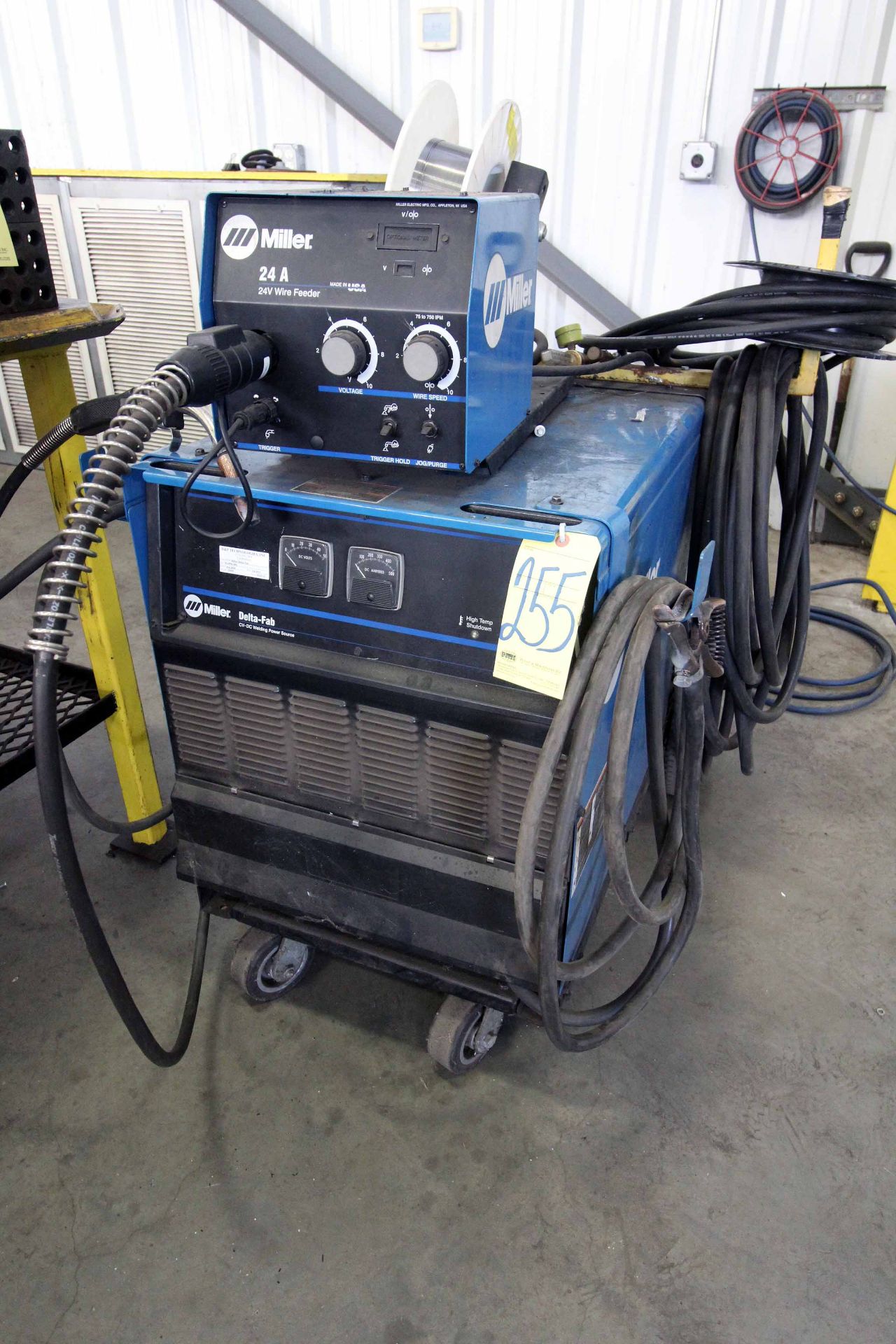 WELDING MACHINE, MILLER MDL. DELTAFAB, new 2010, 500 amps, S/N MA090180U, Miller Mdl. 24A wire