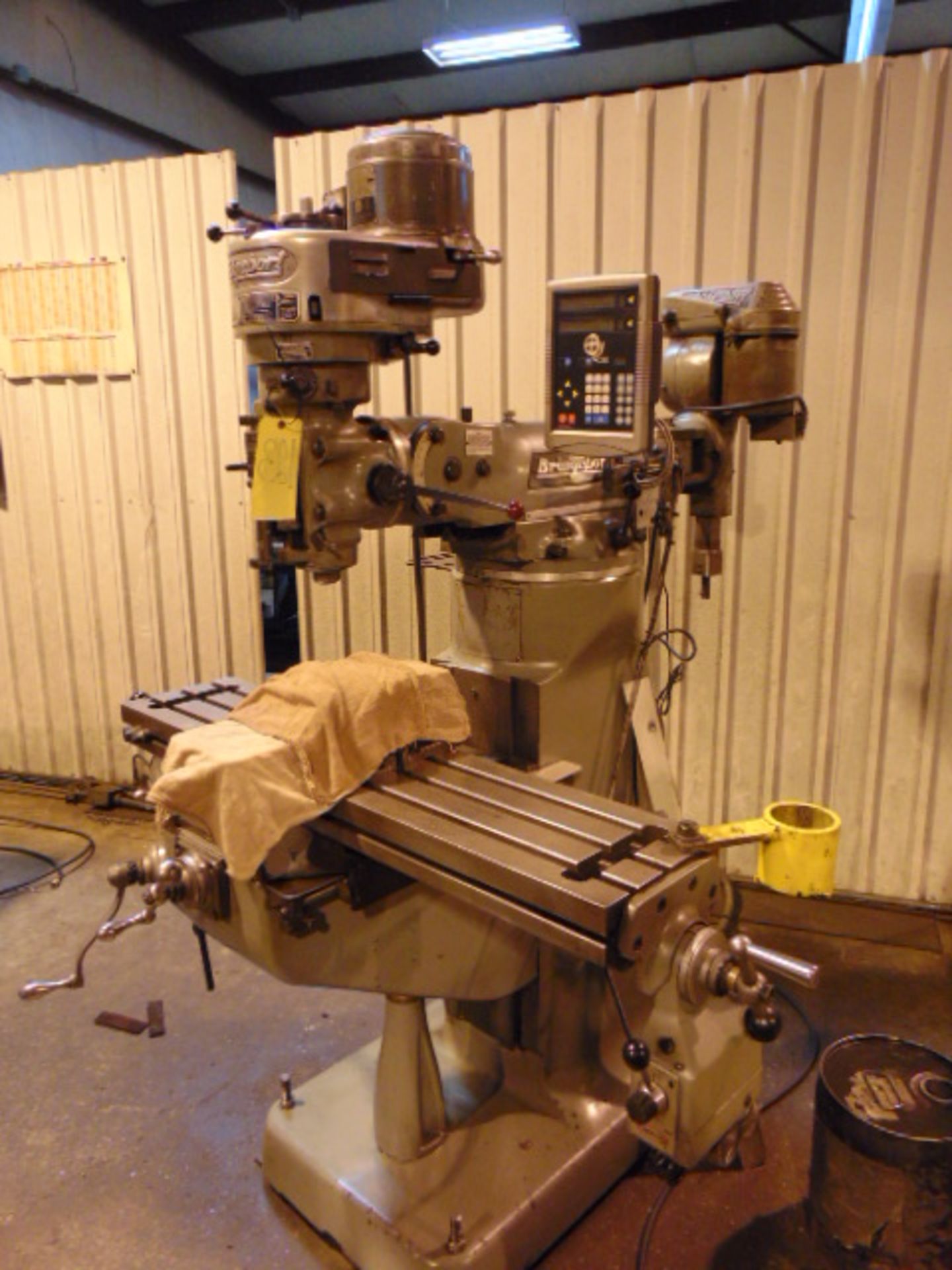 VERTICAL TURRET MILL, BRIDGEPORT J-HEAD, 9” x 42” table, 1 HP step pulley head, Newall 2-axis D.R. - Image 2 of 7
