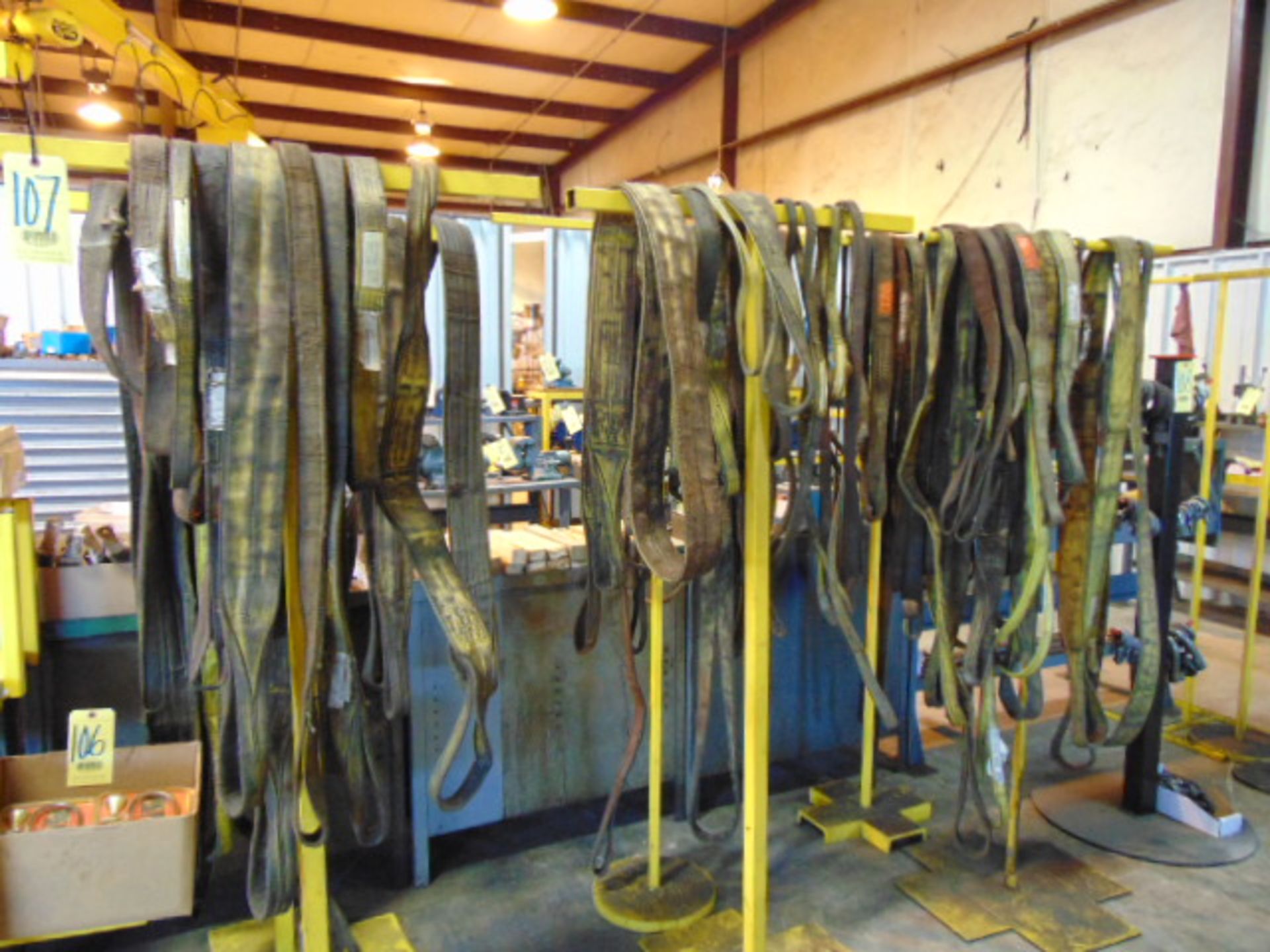 LOT CONSISTING OF: assorted lifting slings & (6) stands
