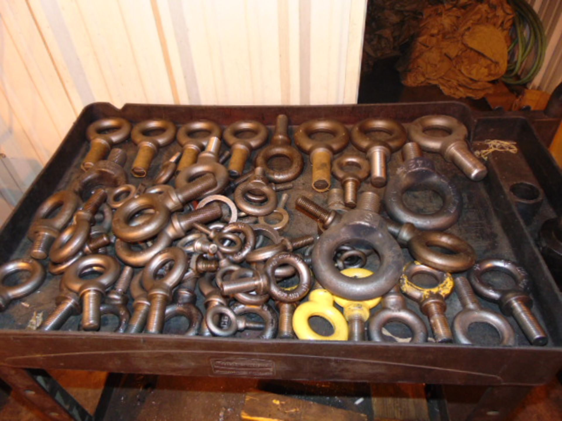 LOT OF EYE BOLTS, assorted, w/cart