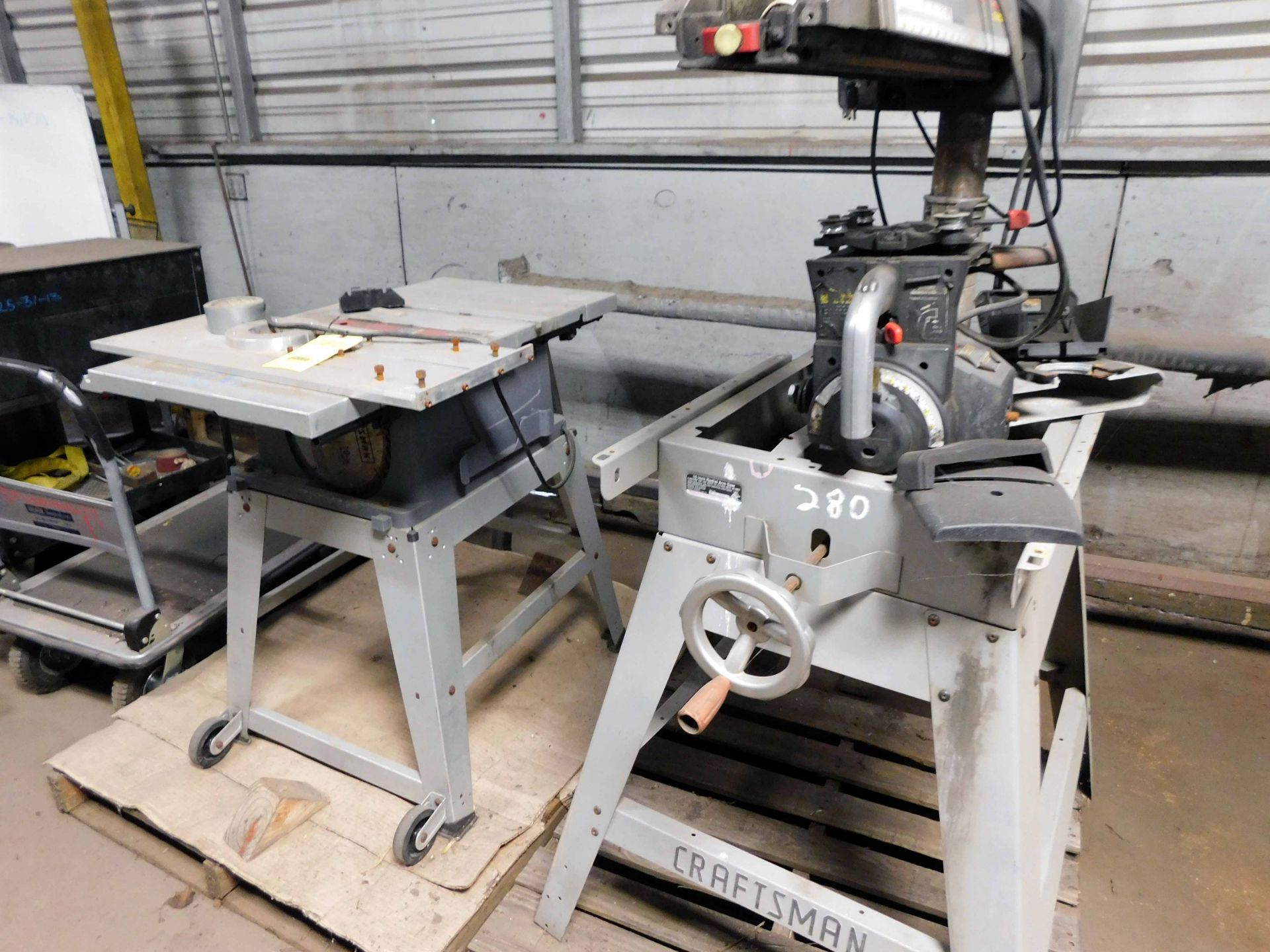 LOT CONSISTING OF: Craftsman 10" table saw, radial arm saw (repariable), propane heater, (2) shop