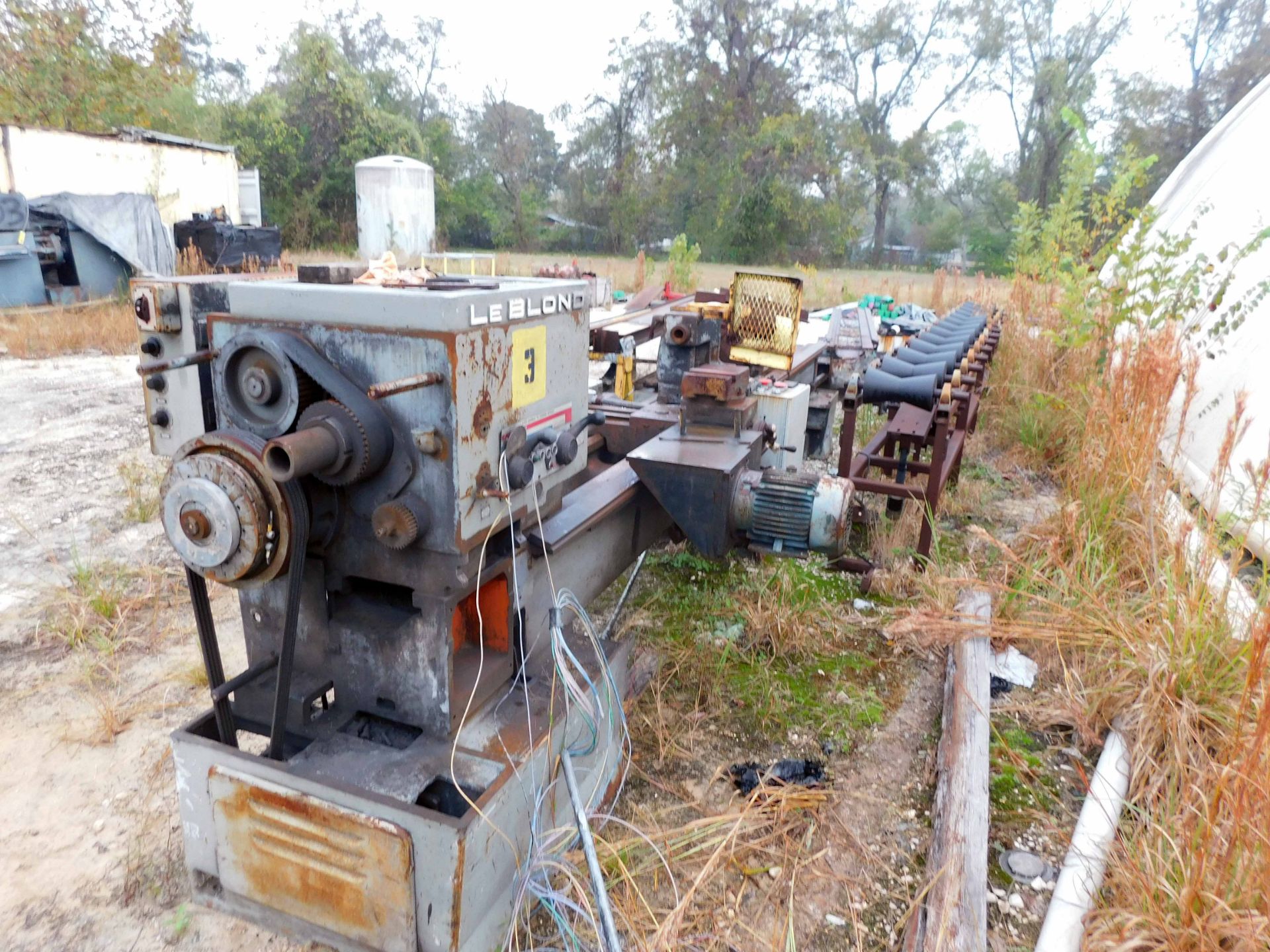 LATHE, LEBLOND, w/pipe conveyor & assorted scrap