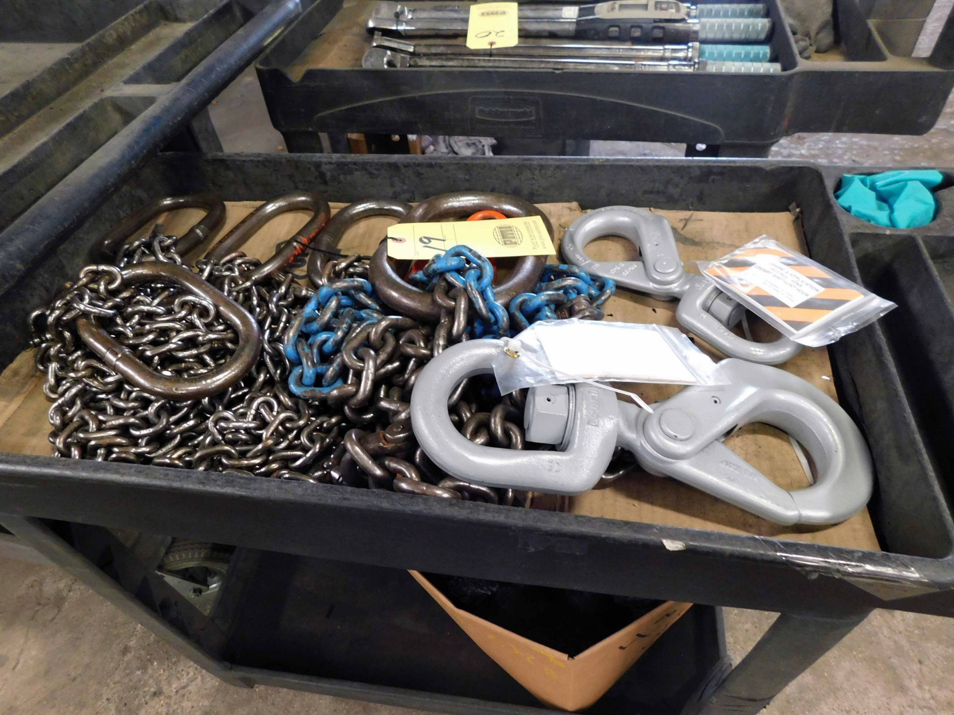 LOT CONSISTING OF: chain slings & Crosby Shur-Loc hooks, w/cart