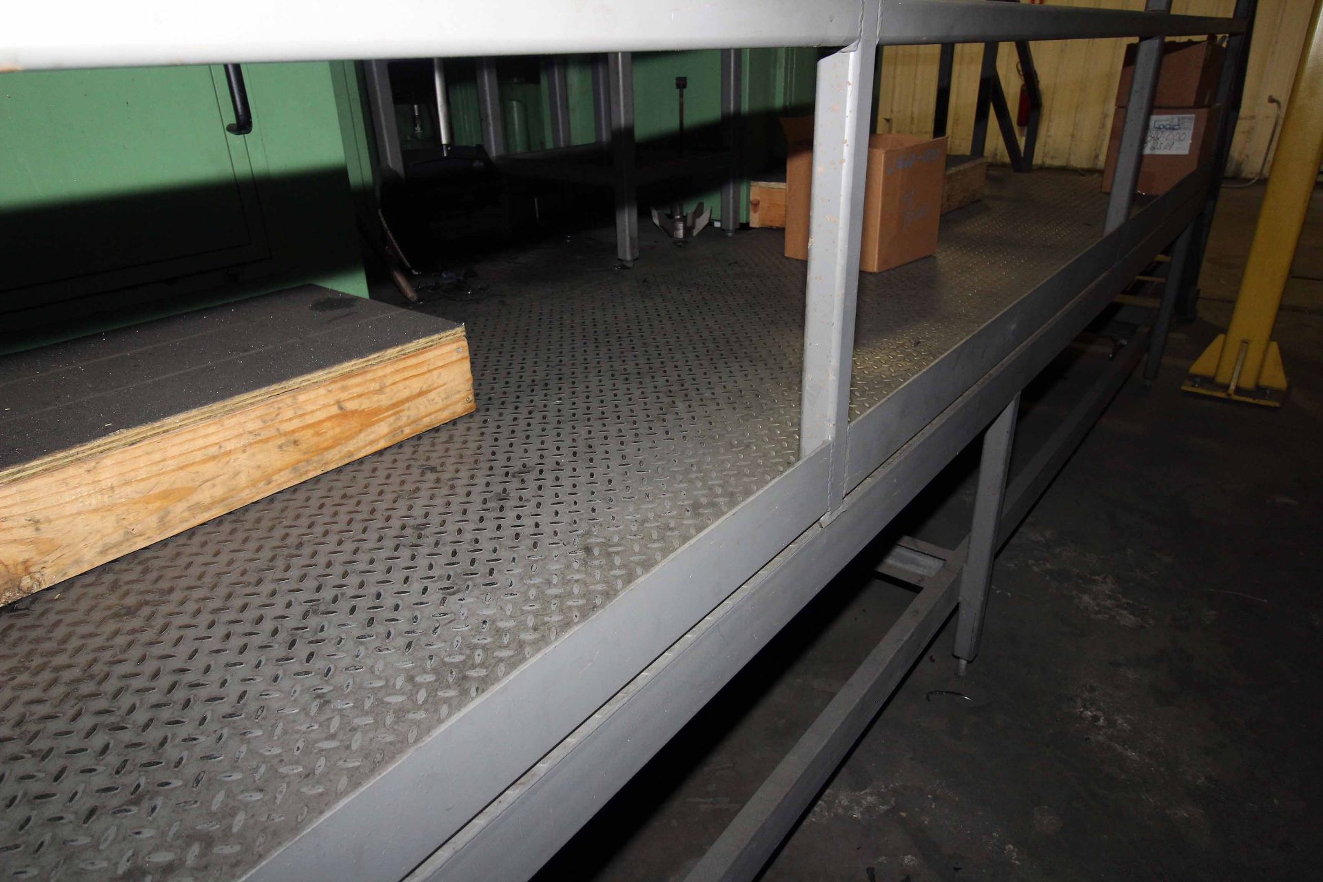 STEEL WORK PLATFORM, DIAMOND PLATE CONSTRUTION, 40'L X 4'W IN 2 SECTIONS, ON ROLLER CASTERS, - Image 2 of 3