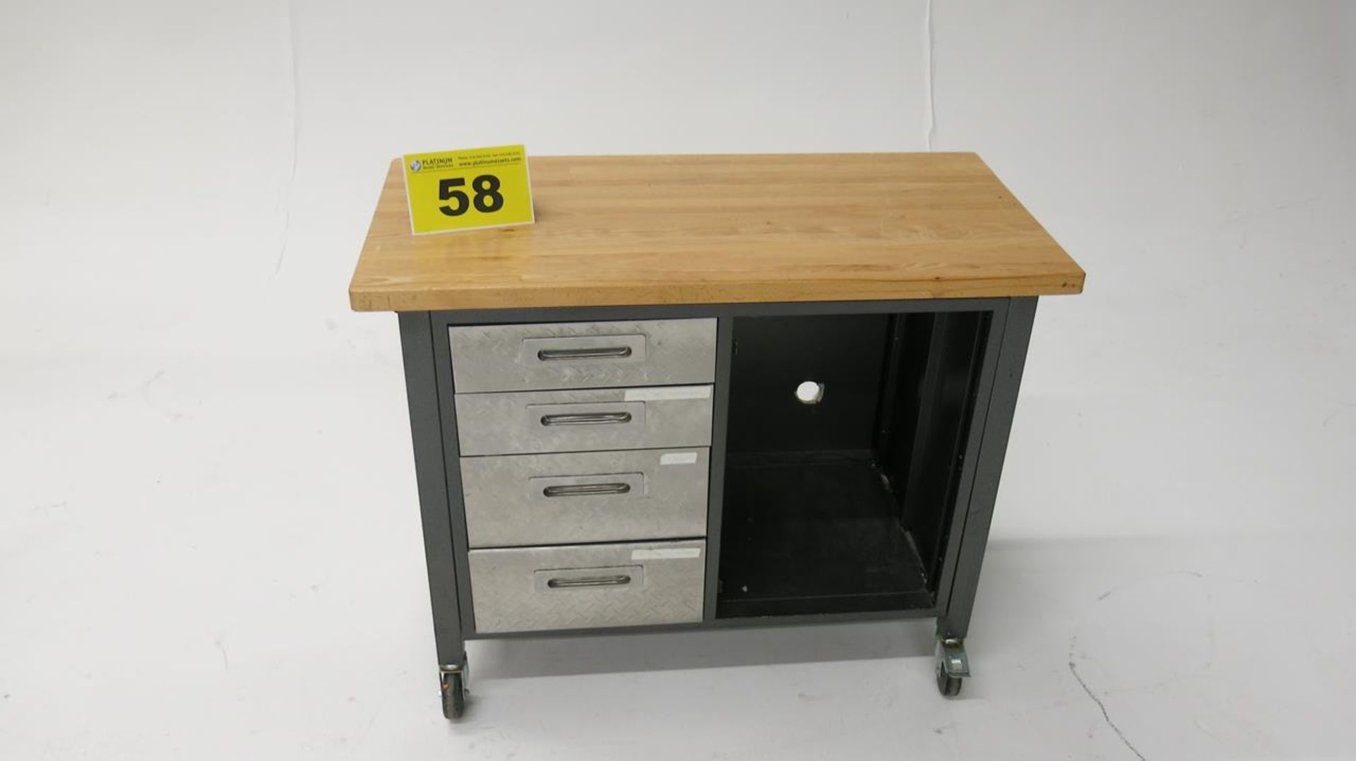 STAINLESS STEEL, 4 DRAWER, WORKBENCH WITH WOOD TOP AND DESK