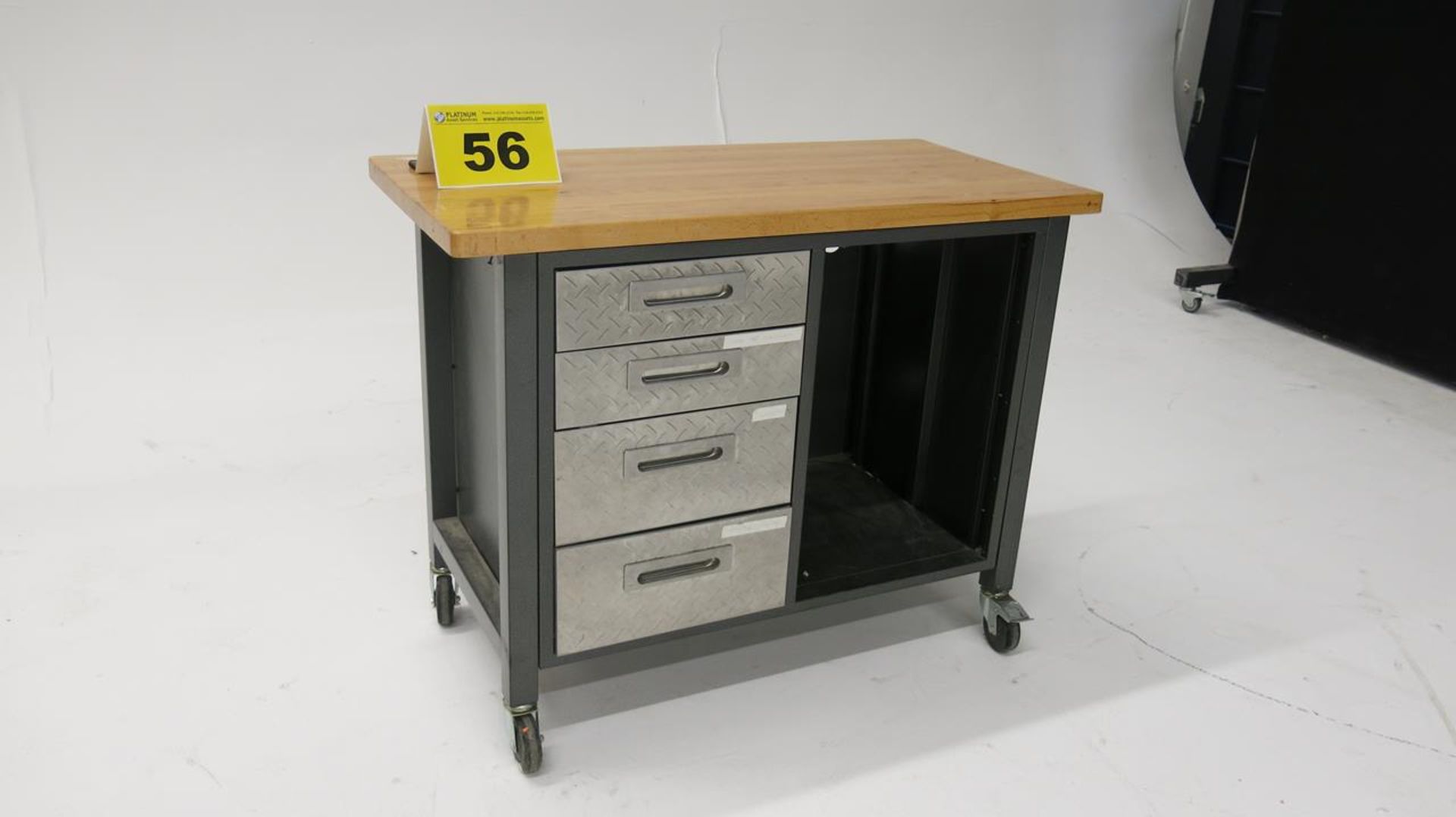 STAINLESS STEEL, 4 DRAWER, WORKBENCH WITH WOOD TOP AND DESK