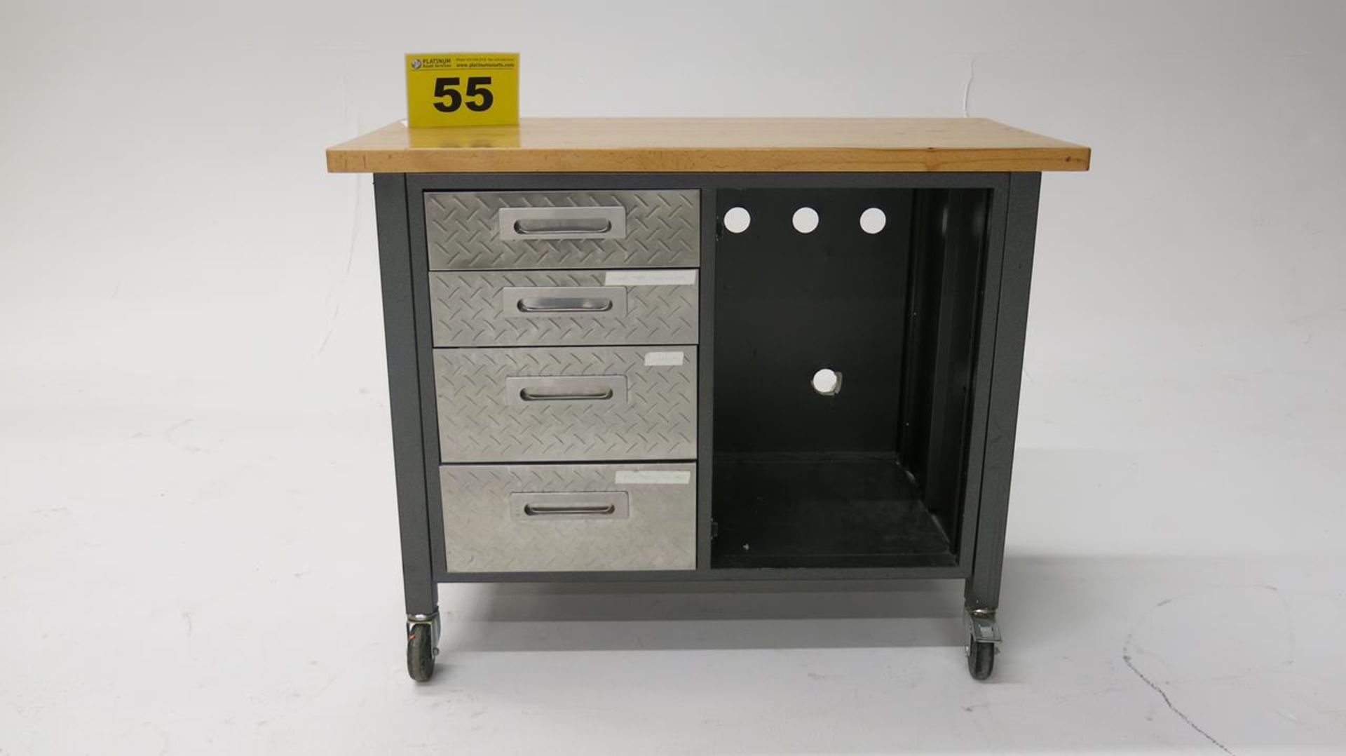 STAINLESS STEEL, 4 DRAWER, WORKBENCH WITH WOOD TOP AND DESK