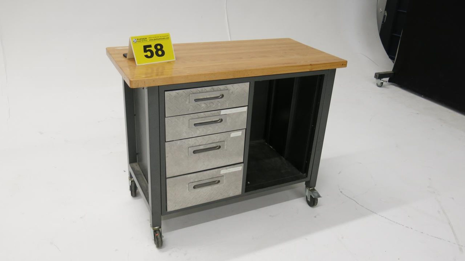 STAINLESS STEEL, 4 DRAWER, WORKBENCH WITH WOOD TOP AND DESK - Image 2 of 2