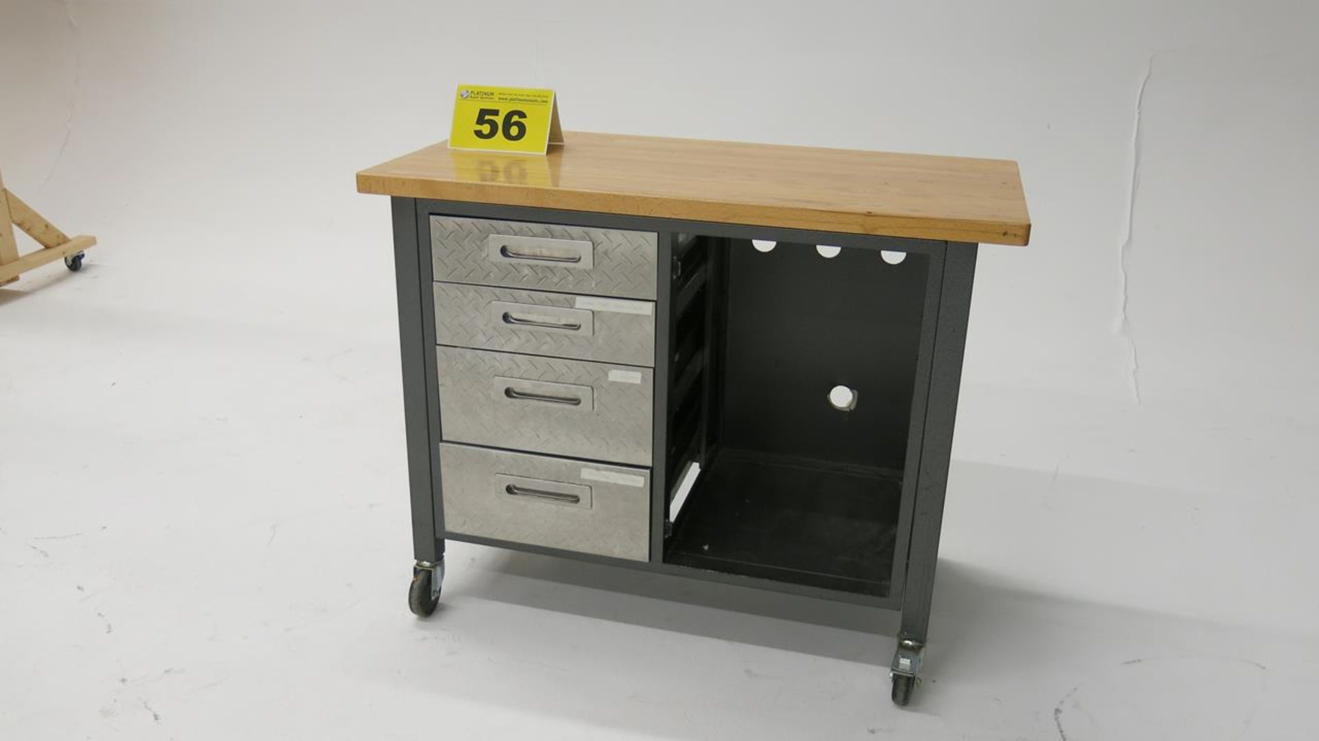 STAINLESS STEEL, 4 DRAWER, WORKBENCH WITH WOOD TOP AND DESK - Image 2 of 2