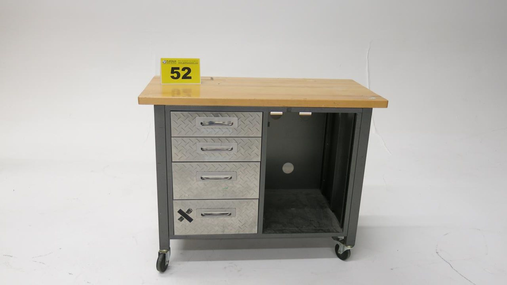 STAINLESS STEEL, 4 DRAWER, WORKBENCH WITH WOOD TOP AND DESK