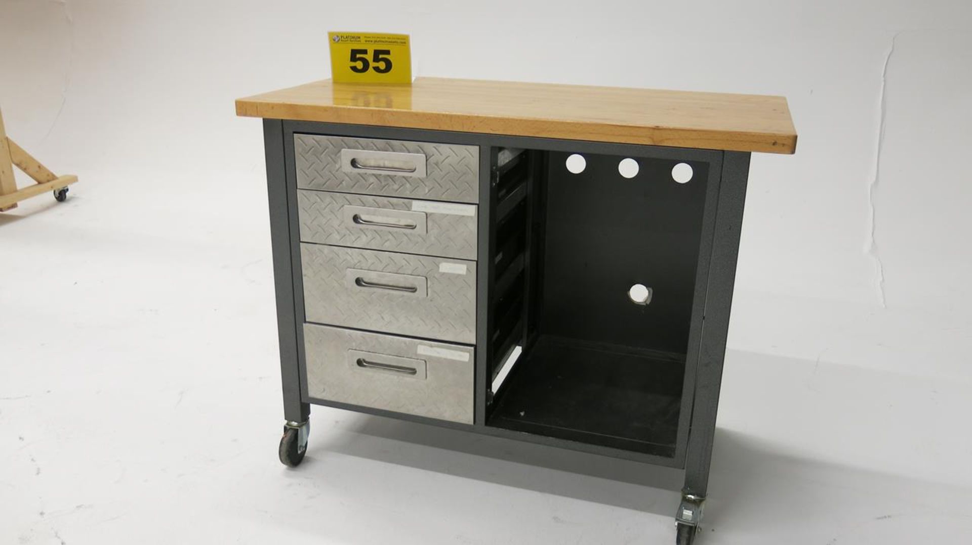 STAINLESS STEEL, 4 DRAWER, WORKBENCH WITH WOOD TOP AND DESK - Image 2 of 2