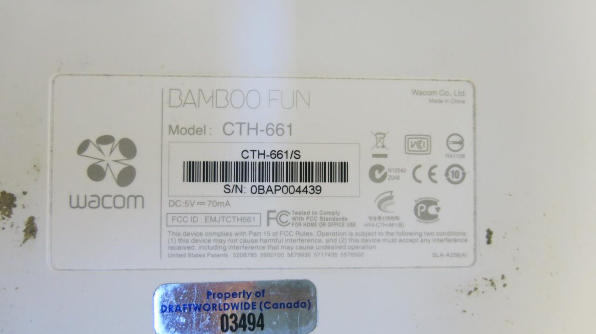 WACOM, BAMBOO FUN, CTH-661, TOUCH PEN TABLE, S/N 0BAP004439 - Image 3 of 3