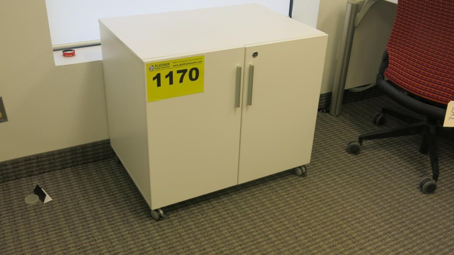 TWO DRAWER, WHITE, OFFICE CABINET ON WHEELS