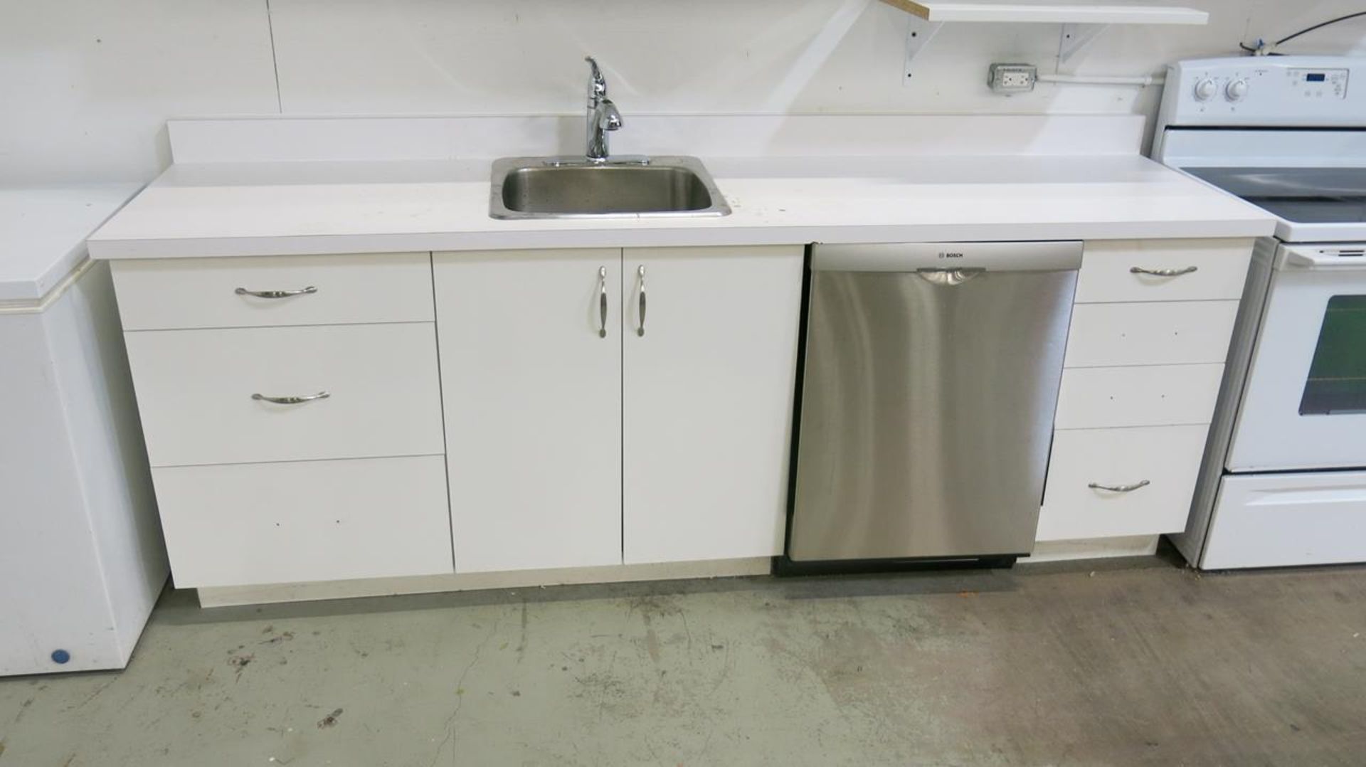 WHITE, MODULAR KITCHEN COMPRISED OF WHITE, BASE KITCHEN CABINET, SINK AND WALL CABINETS ( - Image 2 of 2