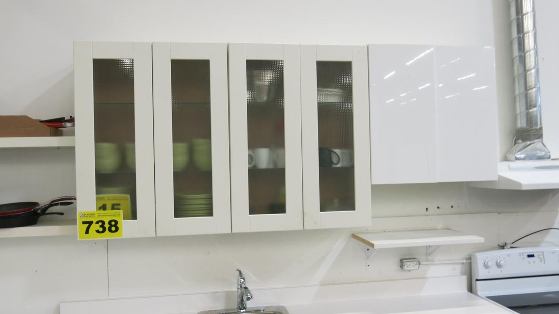 WHITE, MODULAR KITCHEN COMPRISED OF WHITE, BASE KITCHEN CABINET, SINK AND WALL CABINETS (