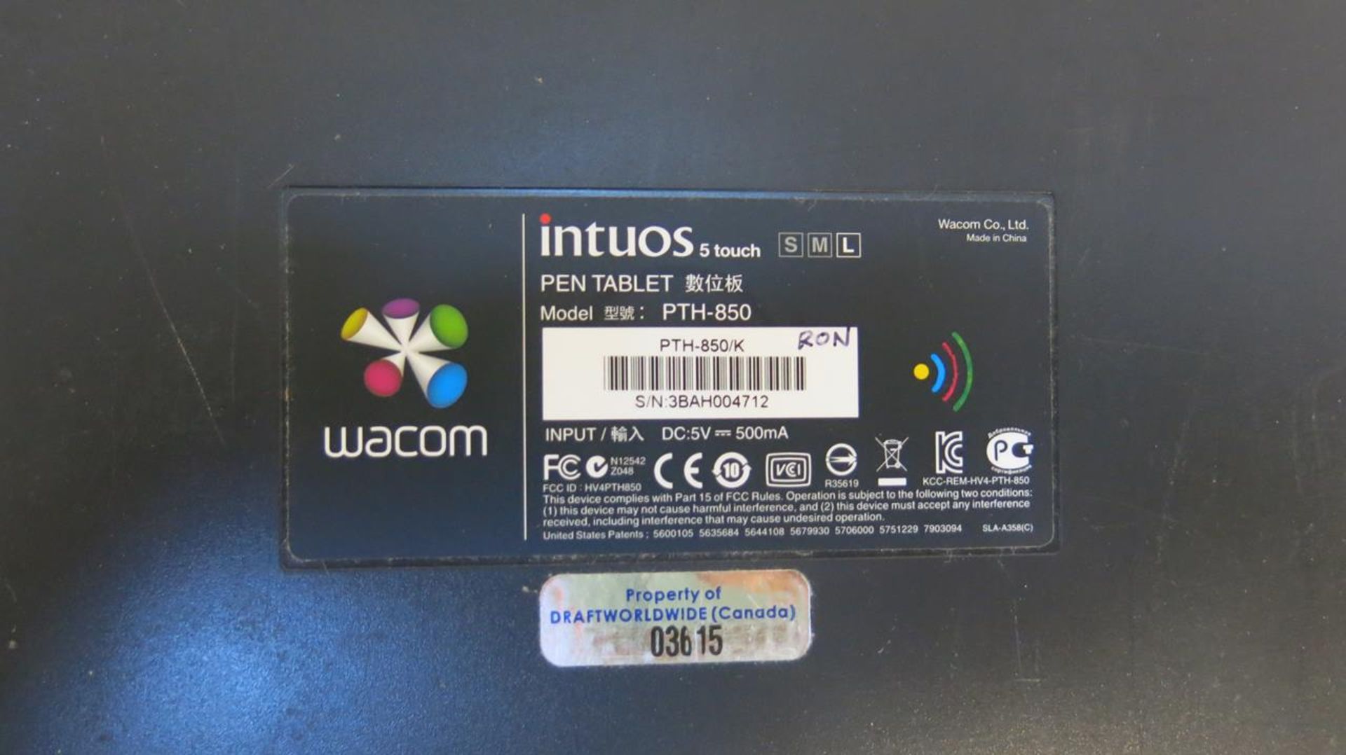 WACOM, PTH-850, INTUOS5, LARGE, TOUCH PEN TABLET, S/N 3BAH004712 - Image 3 of 3