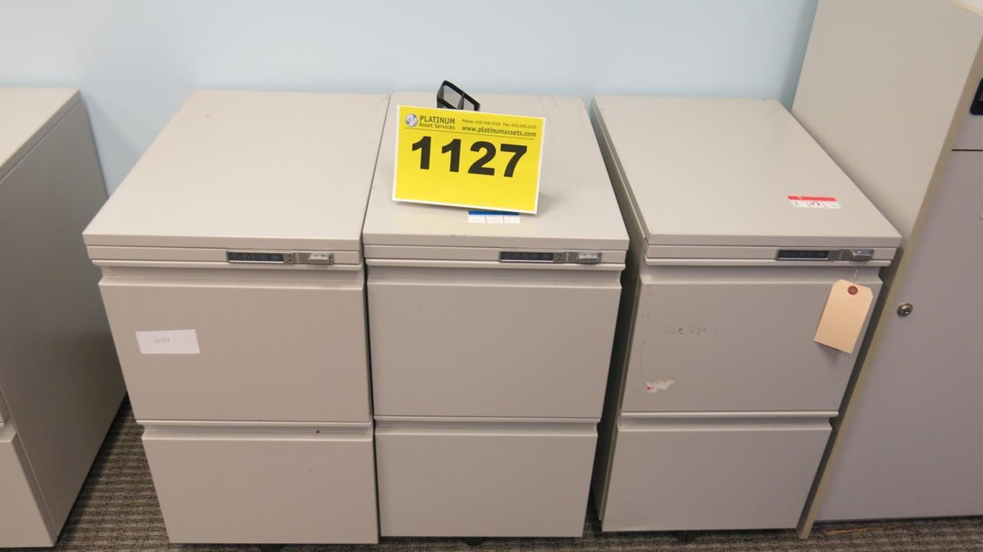 TWO DRAWER, VERTICAL FILING CABINETS ON WHEELS WITH KEYPAD LOCK
