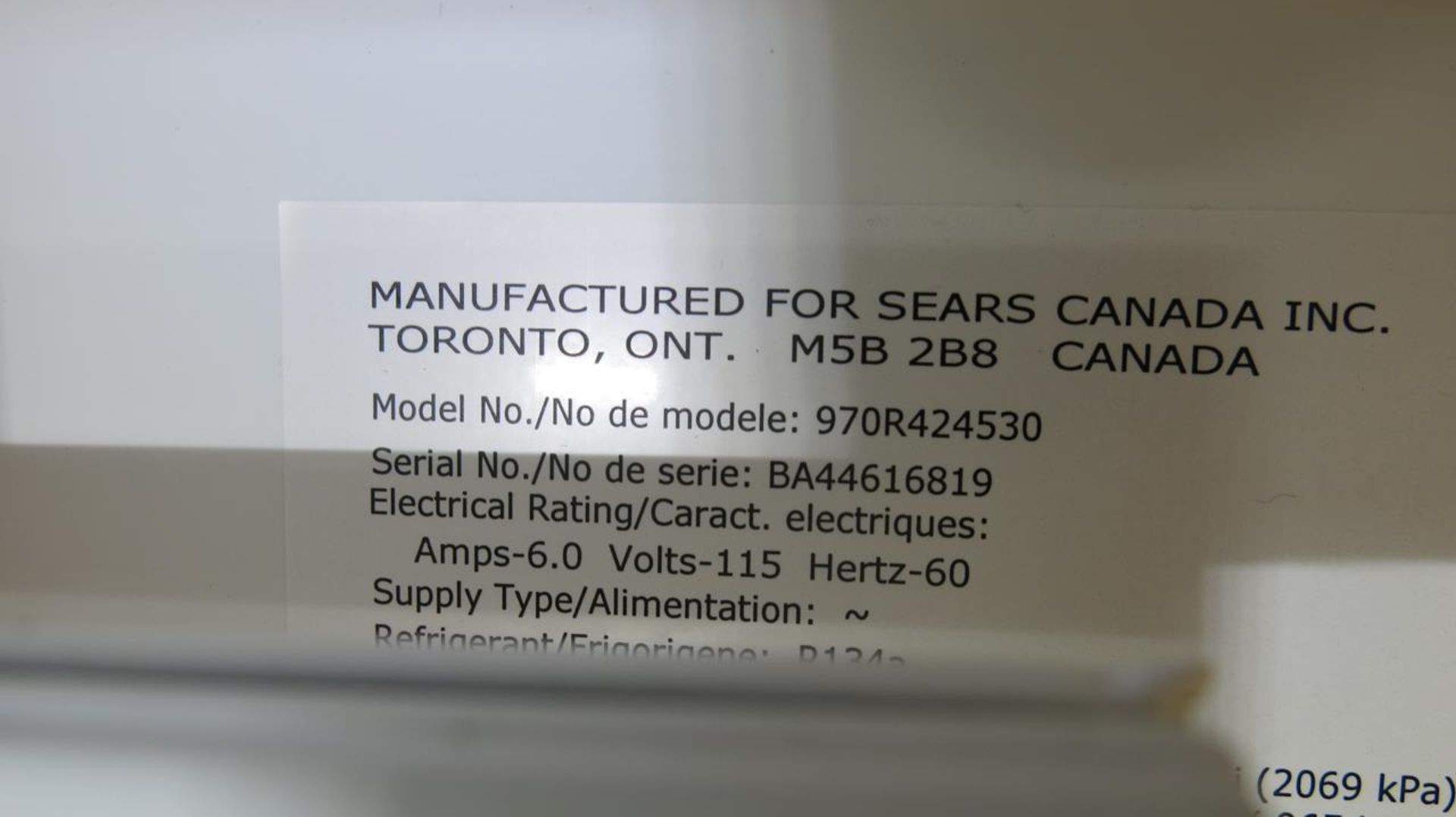 SEARS, 970R424530, STAINLESS STEEL, REFRIGERATOR WITH ICE MAKER, S/N BA44616819 - Image 3 of 3