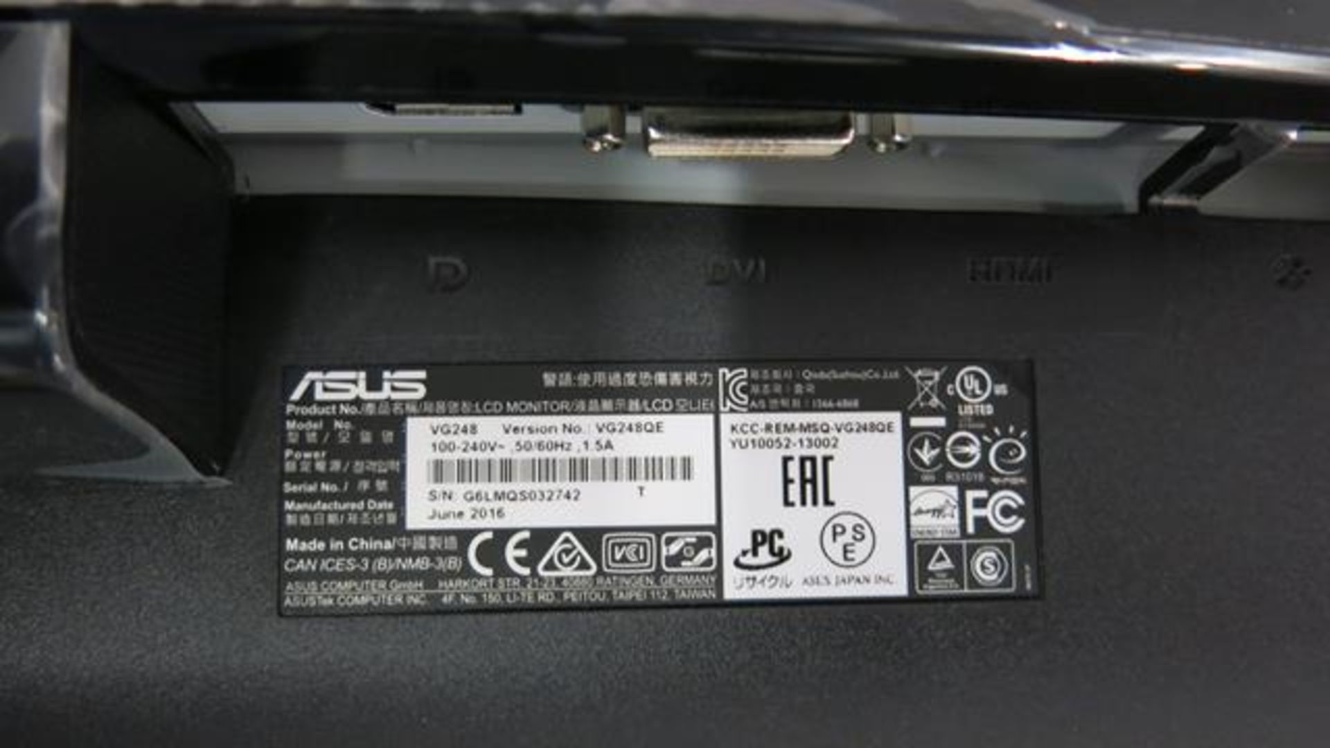 ASUS, VG248QE, 24", 3D CAPABLE, WIDESCREEN COMPUTER MONITOR (TAG#329) - Image 2 of 2