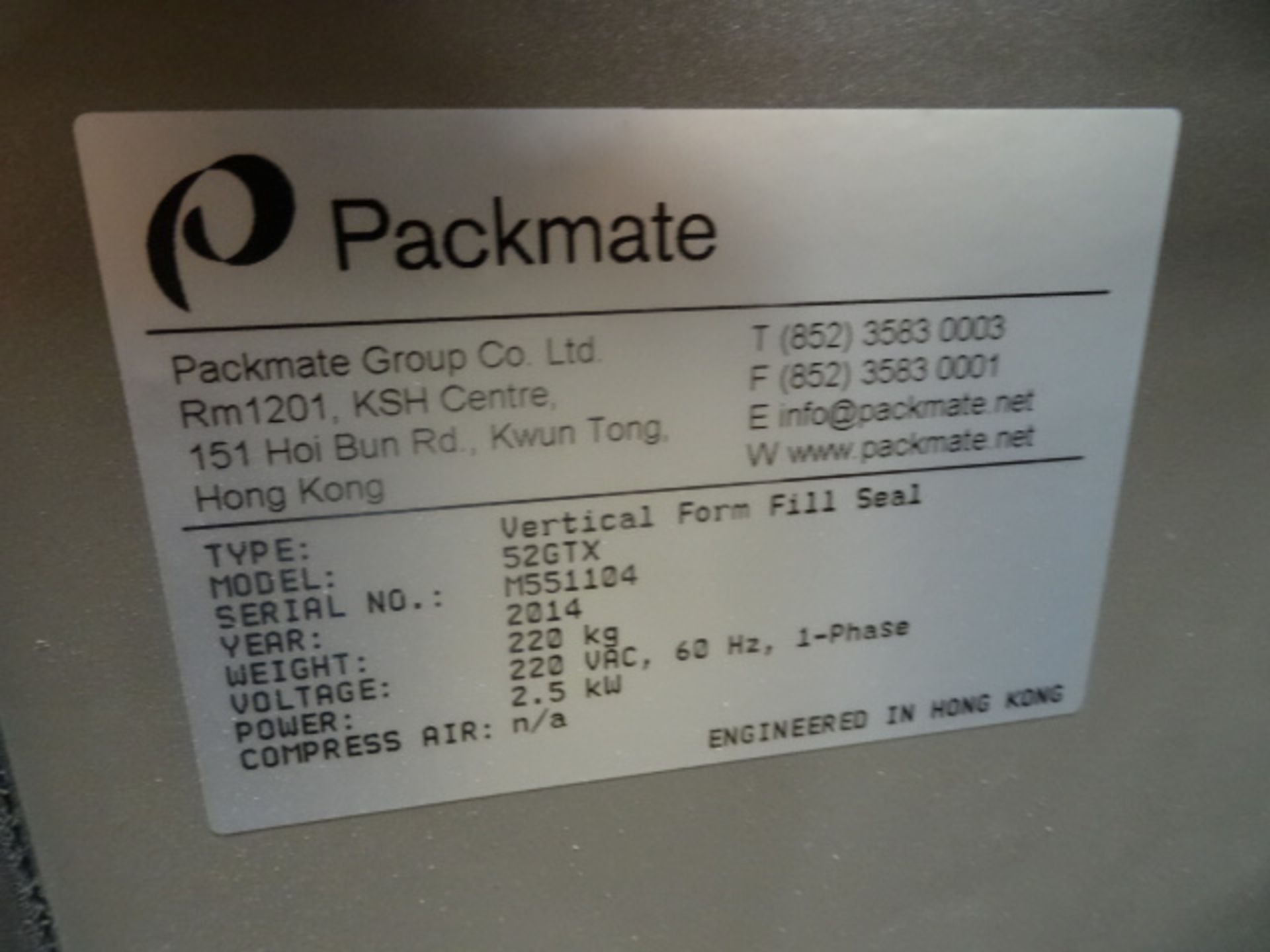 PACKMATE, 52GTX, STAINLESS STEEL, VERTICAL FORM FILL AND SEAL MACHINE - Image 5 of 6