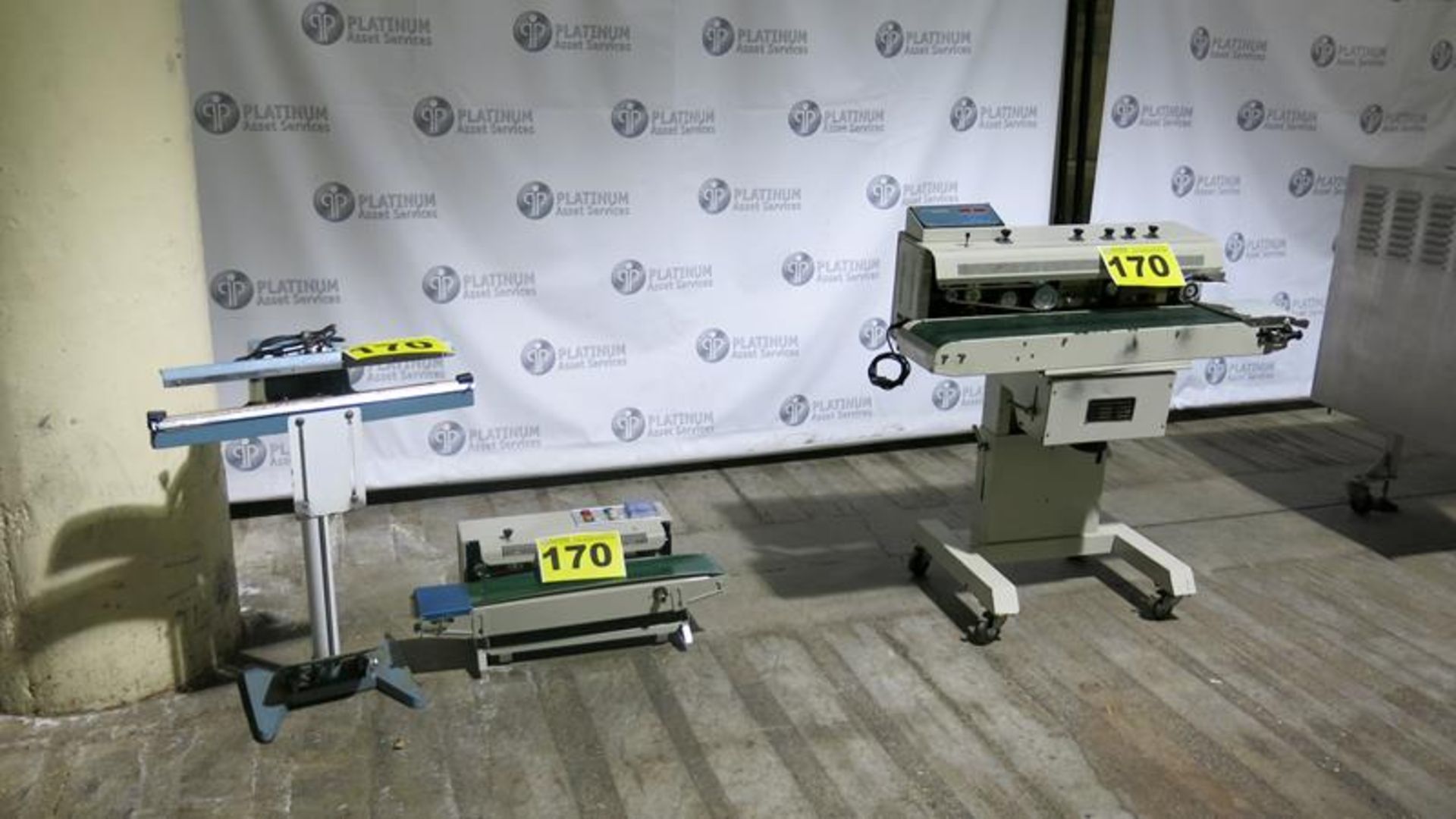 LOT OF (3) SEALING MACHINES - DBF, 1100, INK PRINTING CONTINUOUS SEALER, DBF, INK PRINTING, TABLE