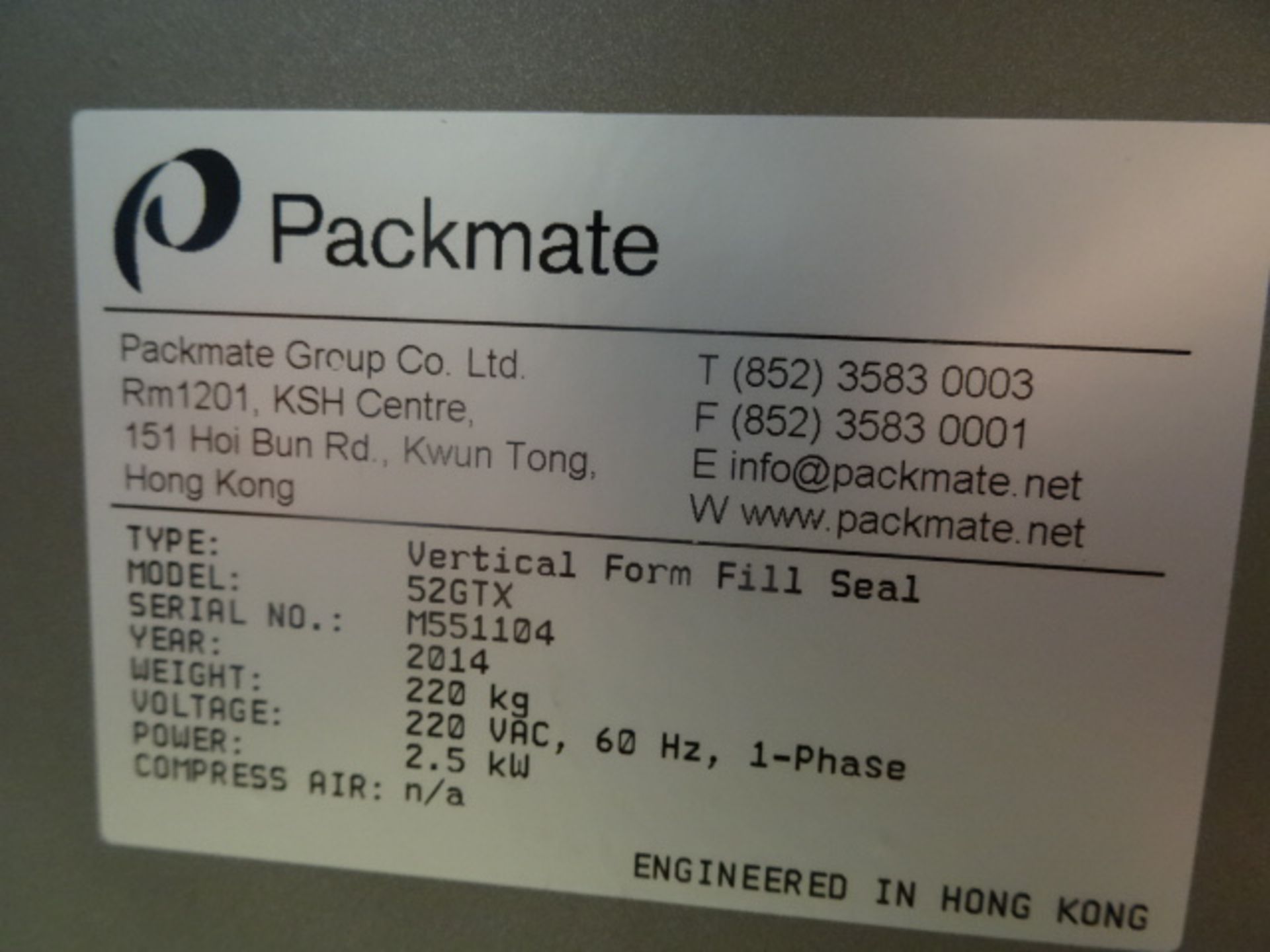 PACKMATE, 52GTX, STAINLESS STEEL, VERTICAL FORM FILL AND SEAL MACHINE - Image 6 of 6