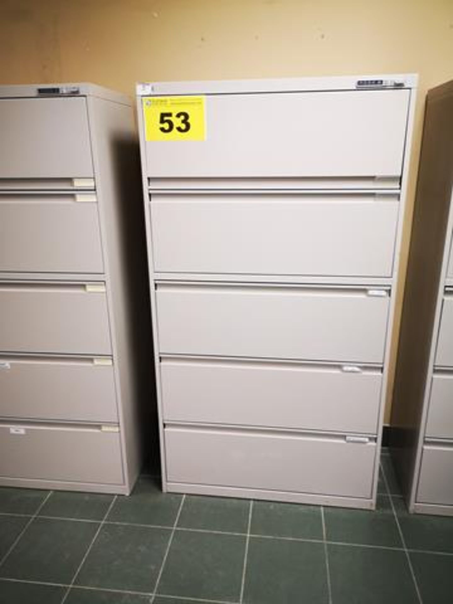 LATERAL GRAY, FIVE DRAWER, FILING CABINET WITH KEYPAD LOCK