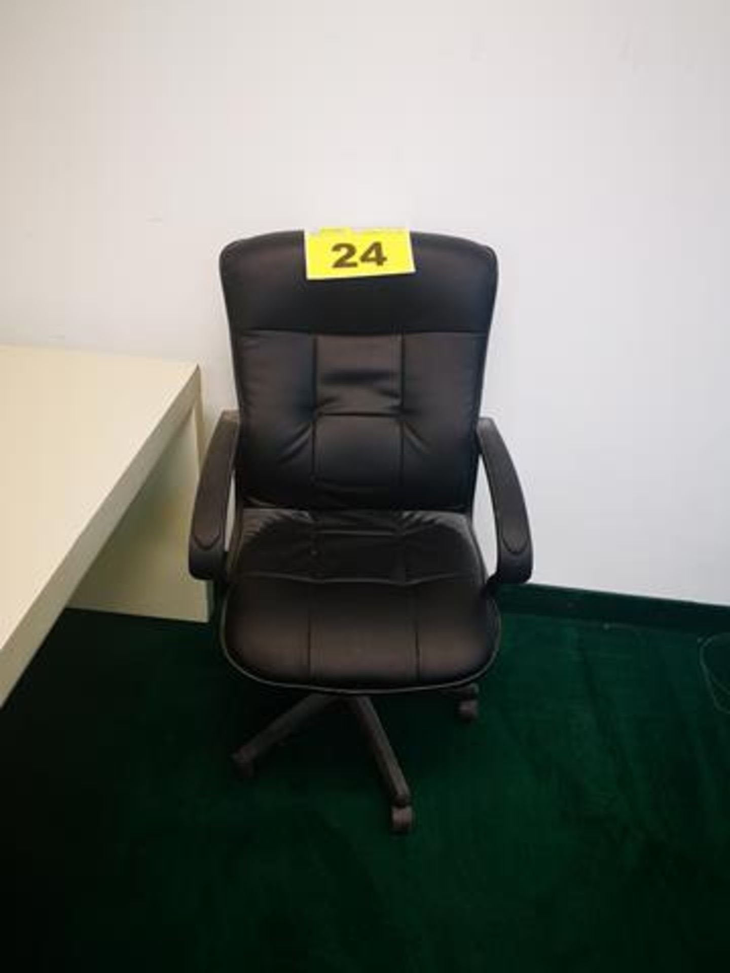 BLACK, LEATHER OFFICE CHAIR ON CASTERS