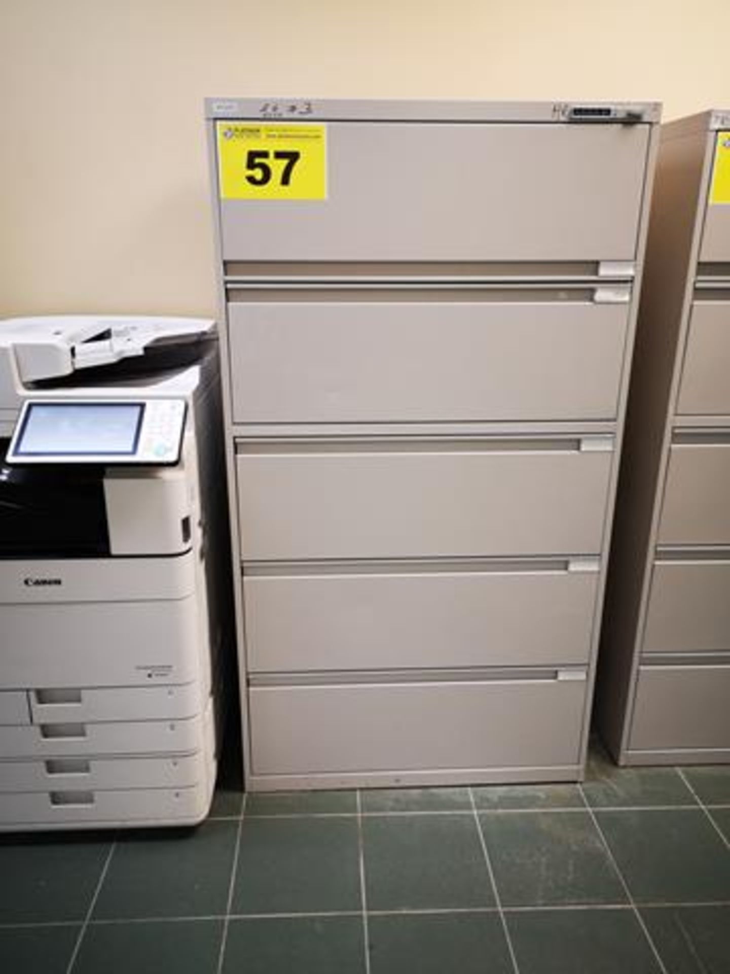 LATERAL GRAY, FIVE DRAWER, FILING CABINET WITH KEYPAD LOCK