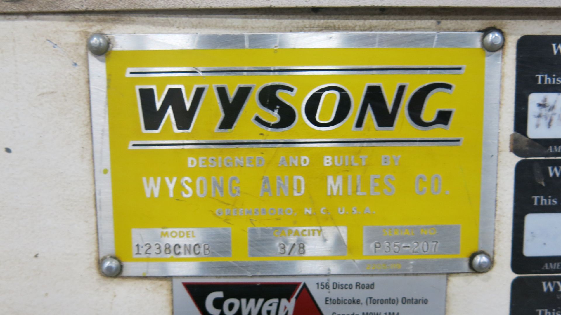 WYSONG , 1238CNCB, 3/8" X 12', SHEAR, PC-100, PROGRAMMABLE, FRONT OPERATED, POWER BACK GAUGE , S/N - Image 5 of 5