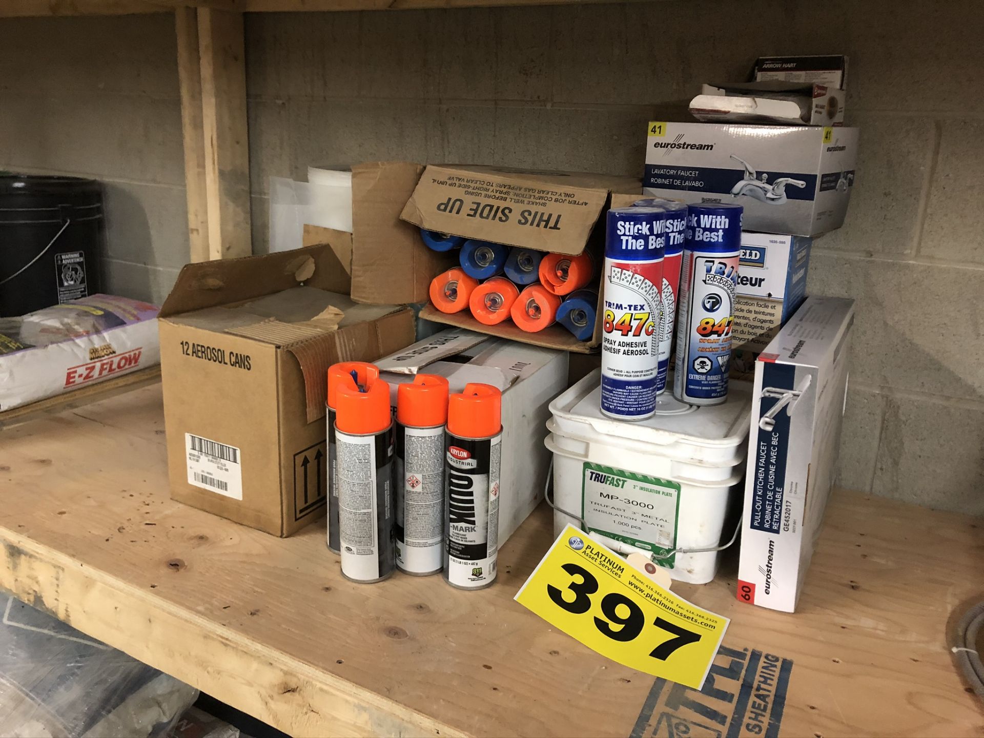 LOT OF ASSORTED CONSTRUCTION MATERIAL INCLUDING FASTENING PLATES, FAUCETS, SPRAY PAINT, ETC. - Image 2 of 3