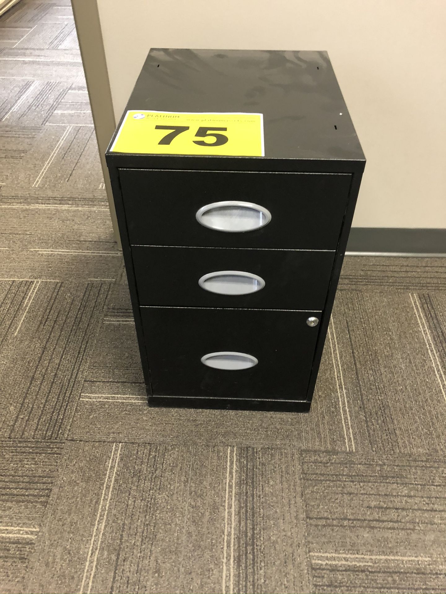 THREE DRAWER, BLACK, VERTICAL FILING CABINET