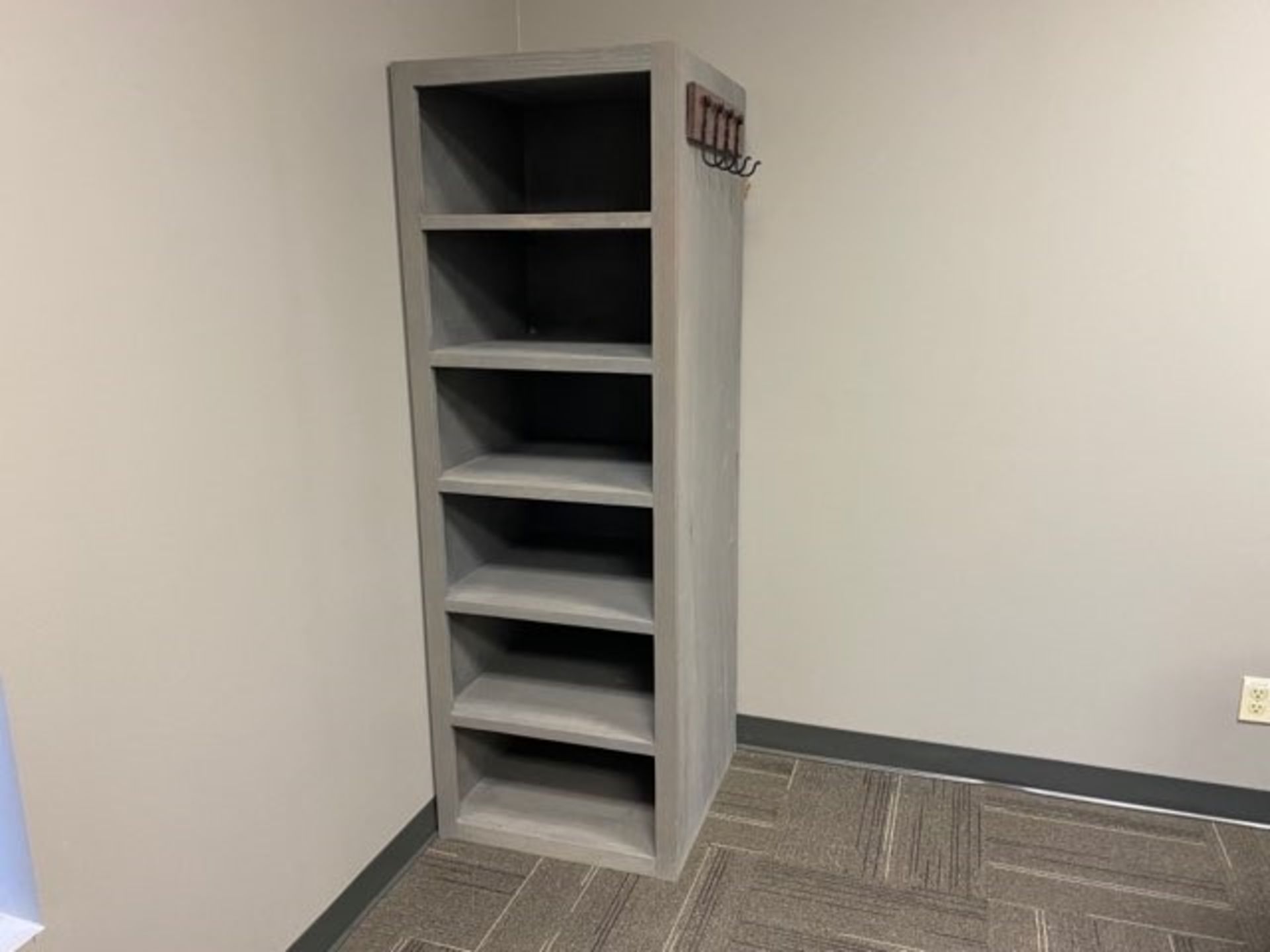 L-SHAPED, GRAY, WOOD OFFICE DESK WITH BOOKCASE - Image 3 of 3