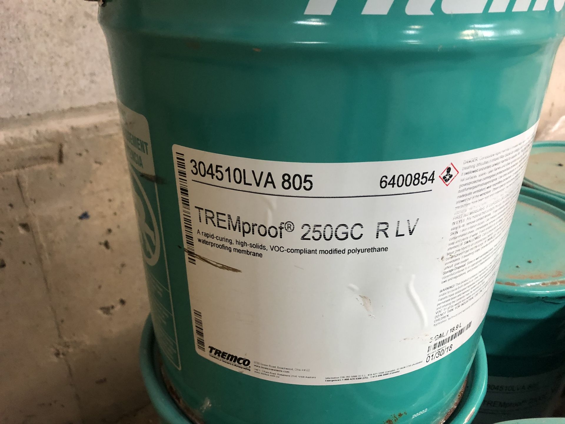 PAIL OF TREMPROOF, 250GC, POLYURETHANE WATERPROOFING MEMBRANE - Image 2 of 2