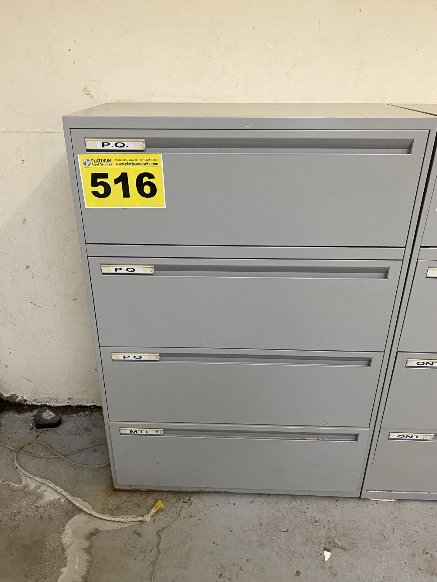 LATERAL, 4-DRAWER, METAL FILING CABINET, GREY (LOCATED AT 95 MARY STREET, AURORA, ONTARIO)