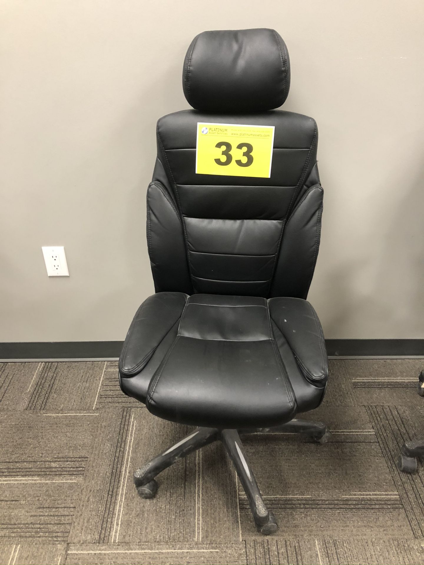 BLACK, LEATHER OFFICE CHAIR ON WHEELS