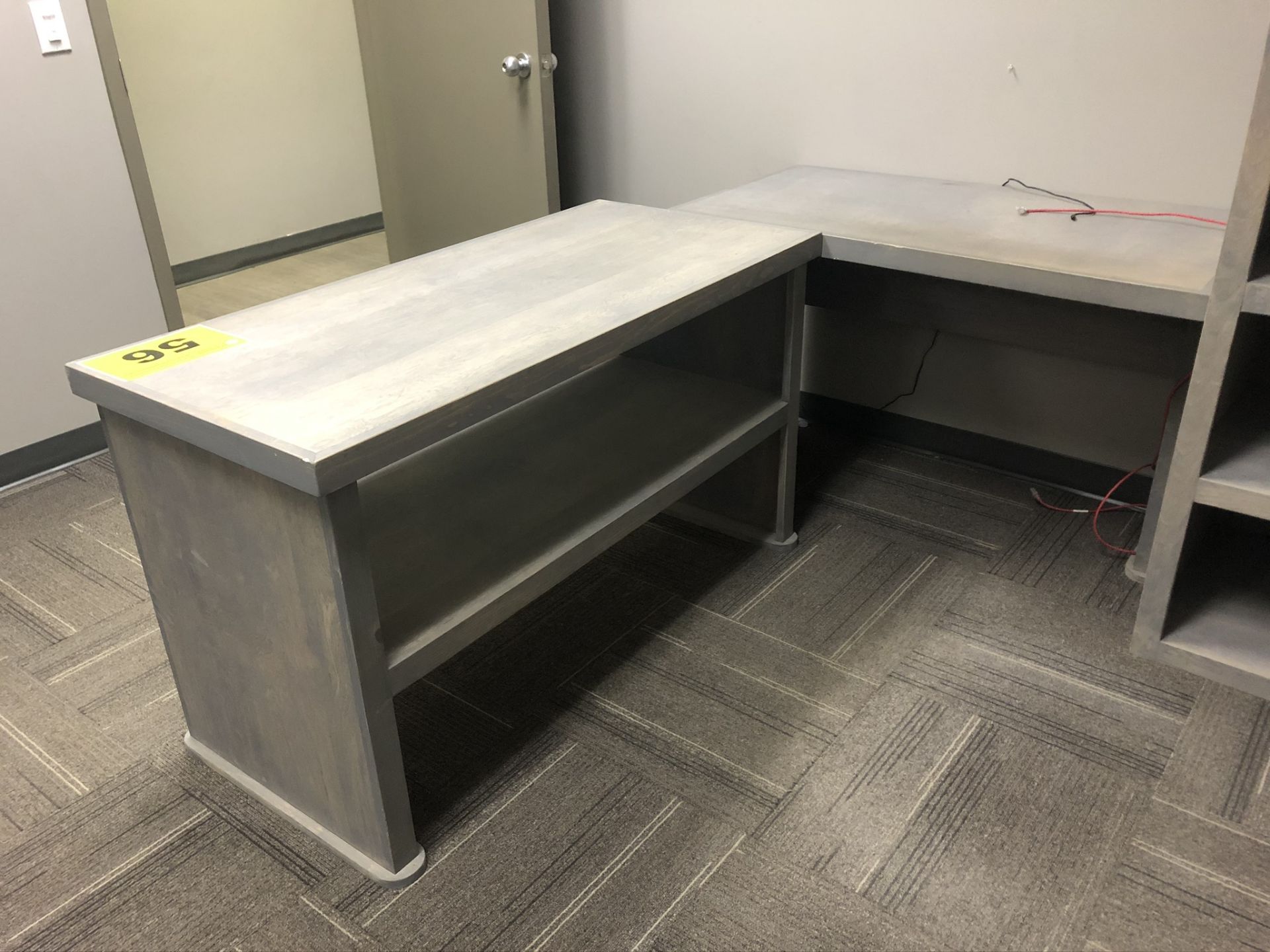 GRAY, L-SHAPED WOOD OFFICE DESK WITH BOOKSHELF - Image 3 of 3