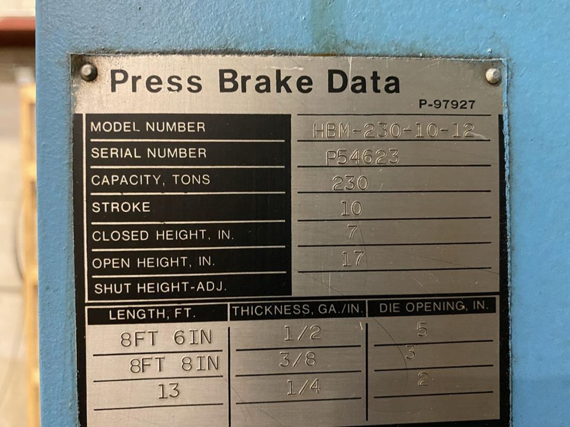 CLEARING NIAGARA, HBM-230-10-12, 230 TON X 10', HYDRAULIC PRESS BRAKE, AUTOMEC, CNC 150 AUTOGAUGE, - Image 9 of 9